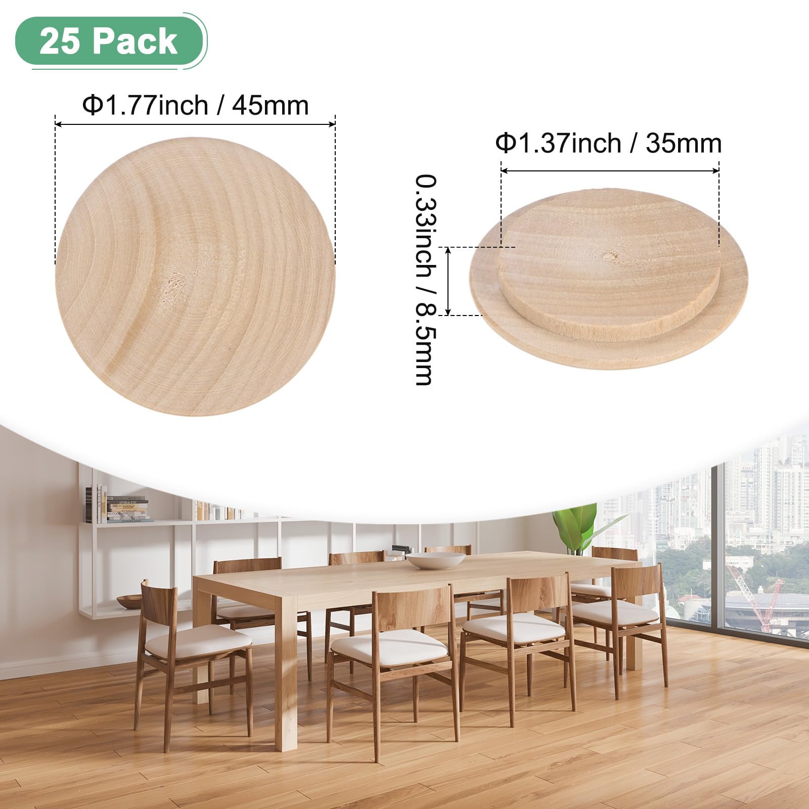 M METERXITY 25-Pack Wood Plugs for Screw Holes 45 x 35mm Beech Button Wood Top Plugs for Furniture/Stair/Chair/Craft - Image 3
