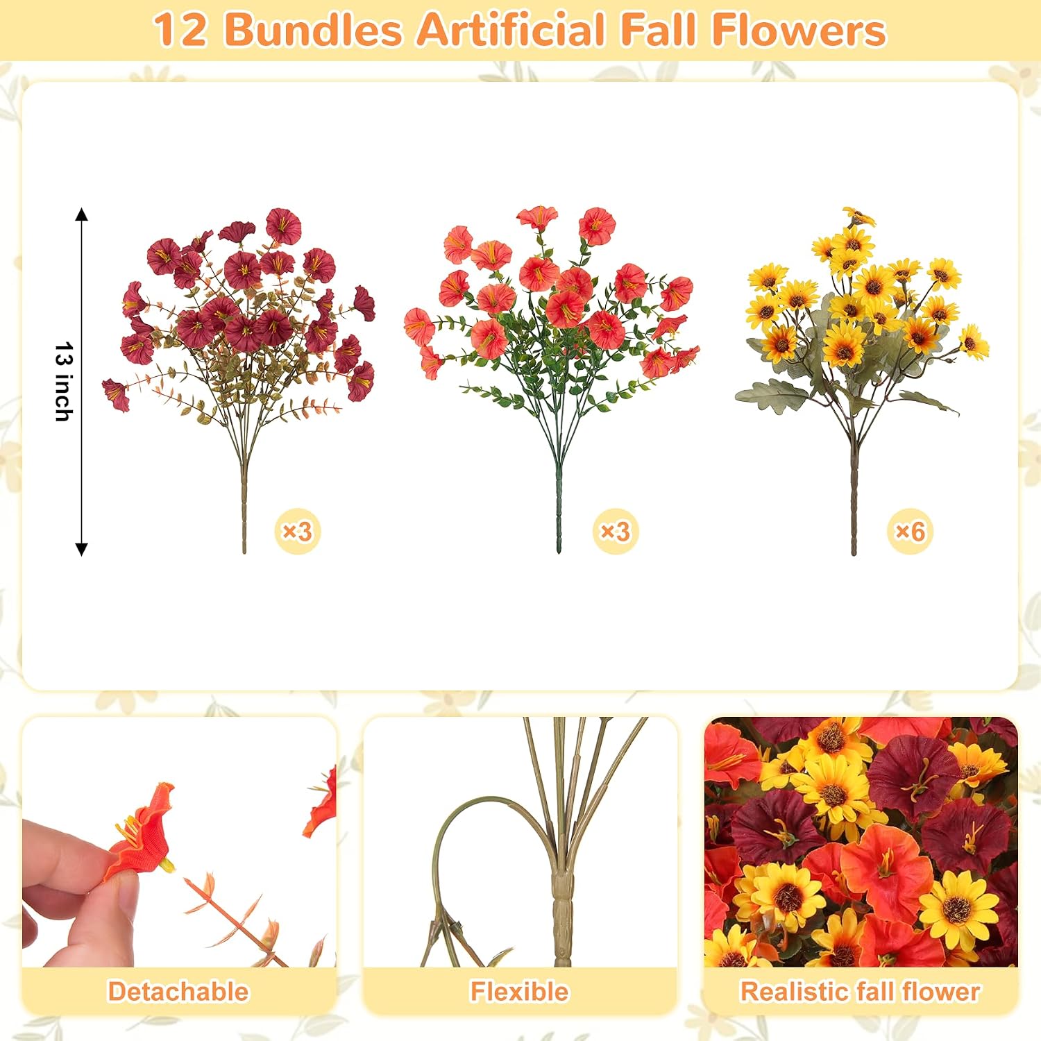 Fall Artificial Mums Flowers for Outdoor UV Resistant Fake Petunia Plants image 2