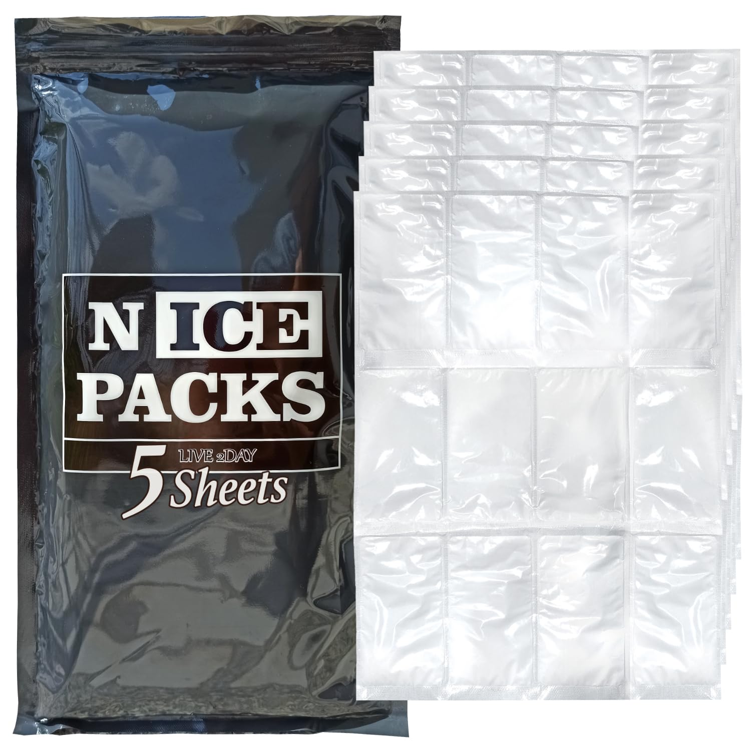 Nice Packs Wiederverwendbare Trocken-Eisbeutel für Kühler, flexible langlebige Gefrierpacks für Lunchboxen, Versand von Tiefkühlkost (5 extra große Blätter)