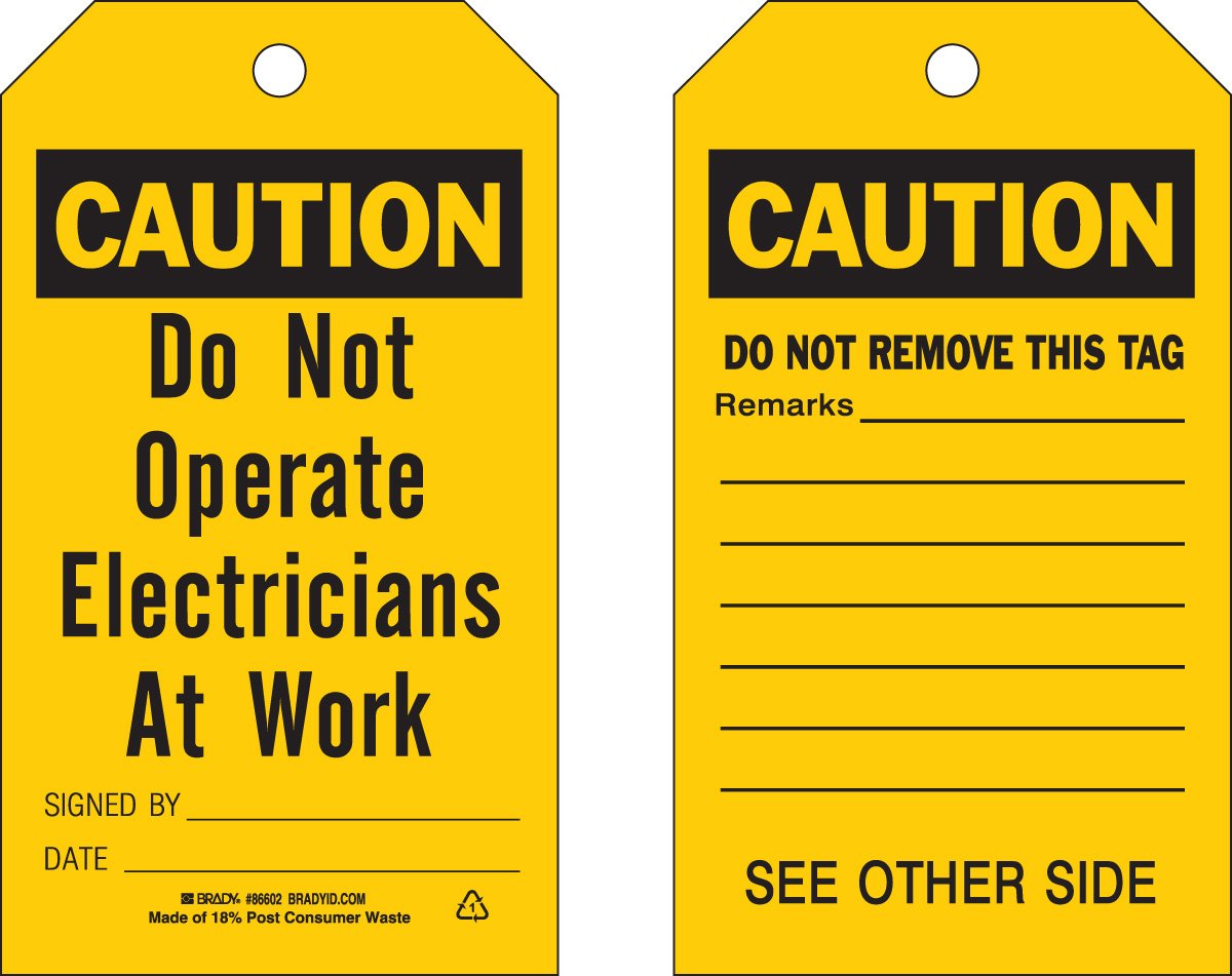 Brady 86712 7" Height x 4" Width, Cardstock (B-853), Black on Yellow Accident Prevention Tags (100 Tags)