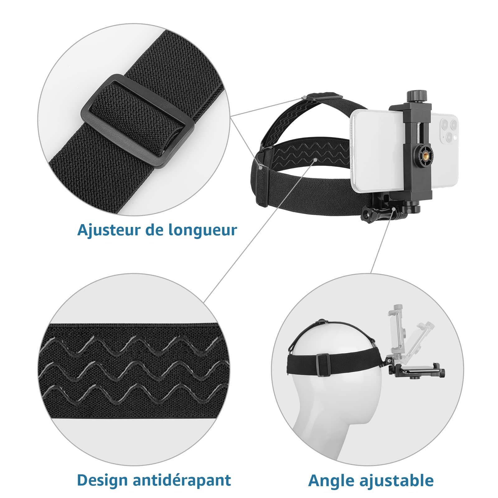 Ensemble de Support Sangle pour Téléphone - 3 en 1 Support Mains Libres Compatible avec smartphones Action Camera Chest Mount