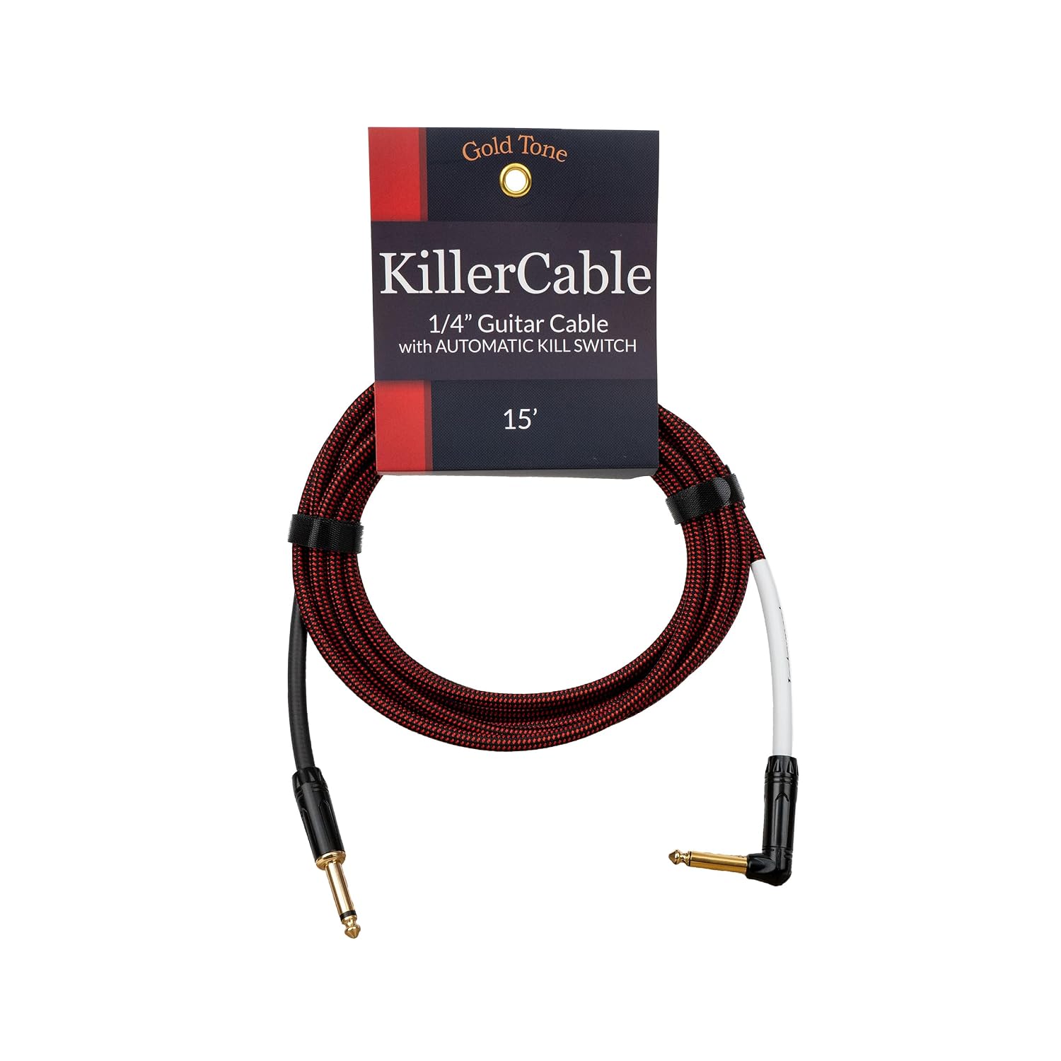 Gold Tone KillerCable 15ft - No-Pop Silent Instrument Cable - Braided 1/4" for Guitar, Bass, Banjo - [Right Angle]