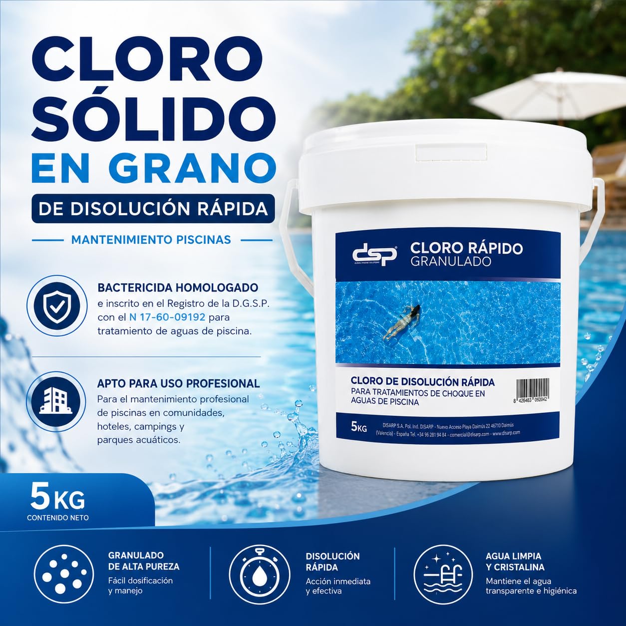 Cloro de acción rápida granulado 5 KG GR-Rapid