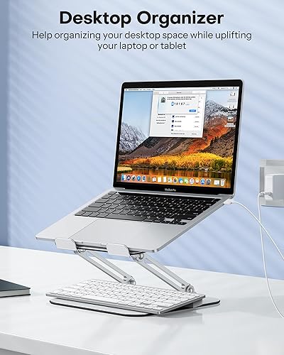 Miniatura 6 de OMOTON Soporte ergonómico de metal ajustable para laptop, soporte elevador para laptop con función de enfriamiento, soporte para computadora