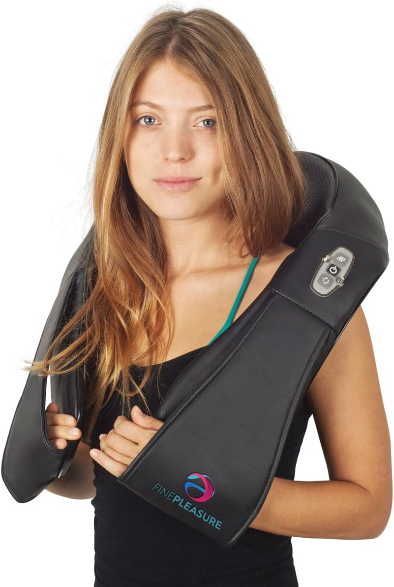 Efast Shiatsu Kneading Massager with Heat – Electric Massager for Back, Neck, & Shoulder – Sore Muscle Relief, Relaxation, & Stress Reduction – Full Body Massager + Car Adapter (Beige, Black)