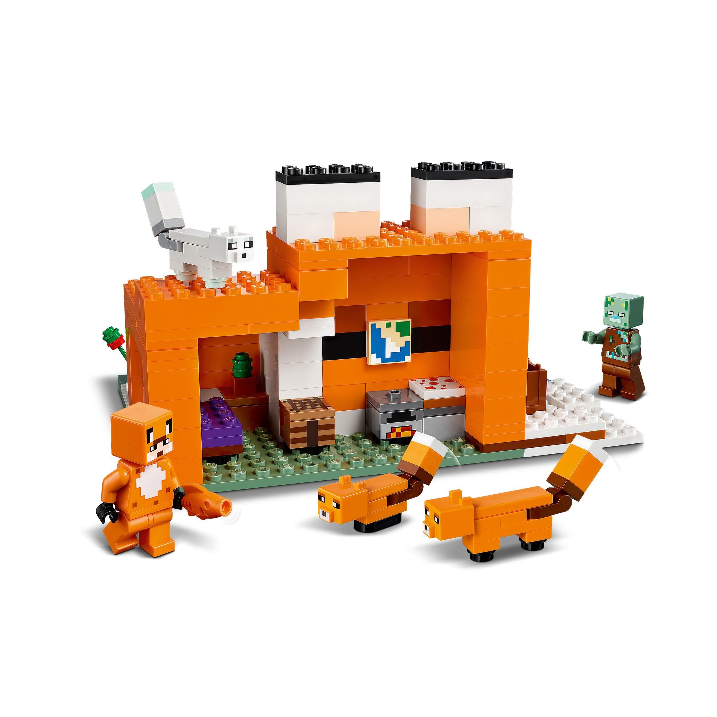 LEGO Minecraft Il Capanno della Volpe - Giocattolo da Esposizione con Eroe, Mob, Animali e Accessori tra cui una Spada di Diamante - Regalo per Gamer, Bambini, e Bambine da 8 Anni in su - 21178