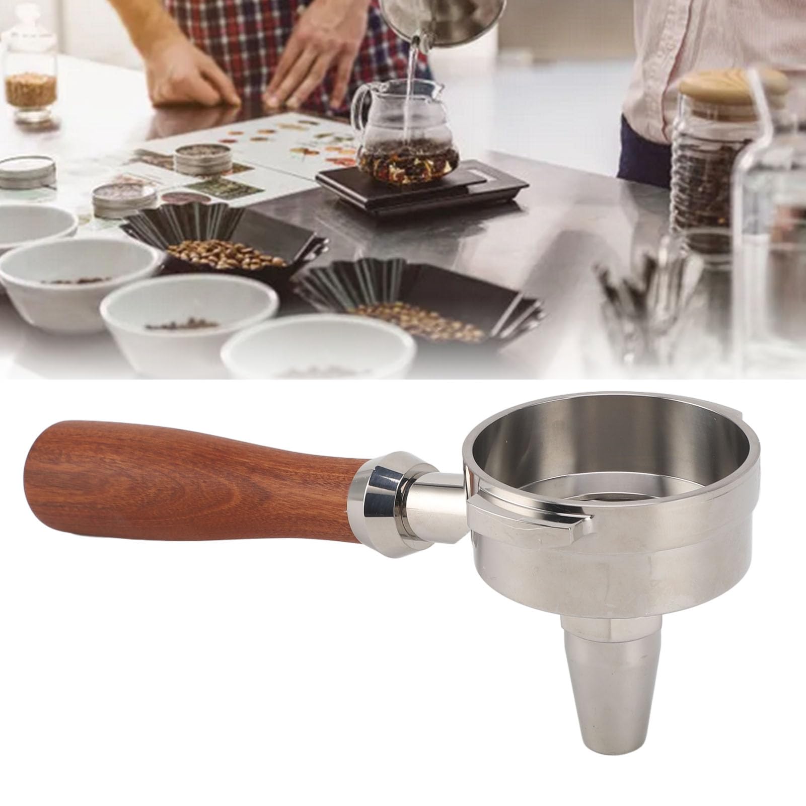 Aramox 58-mm-Siebträger, Edelstahl 304 mit Holzgriff, Professionelles Kaffeezubehör für Expobar GA Pandorra XLVI (Cuibourtia D-Schnalle)