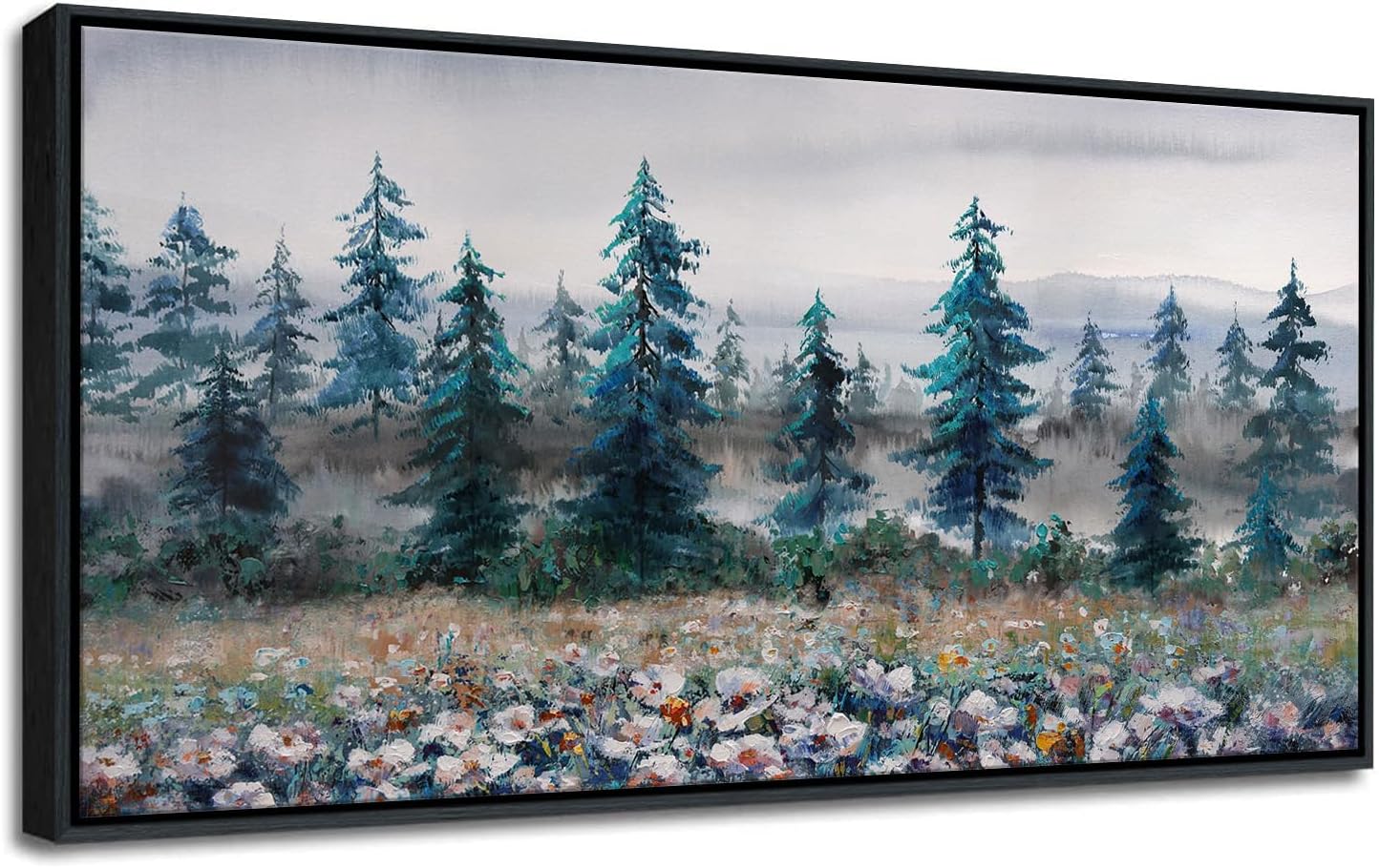 DVQ ART Floral White Daisy Canvas Wall Art - Pine Forest - Modern Large Print for Living Room, Bedroom - Elegant Home Decor 24x48 Wall art-319 48L" x 24W"