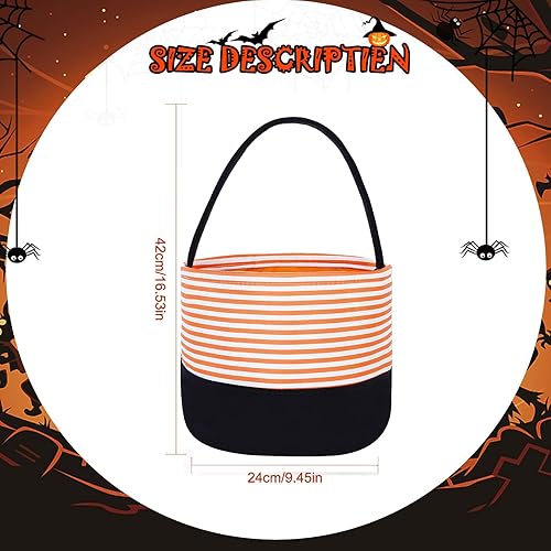 Miniatura 7 de Paquete de 3 cubos de Halloween a rayas para dulce o truco, cesta de caramelos, bolsas lindas a cuadros a cuadros