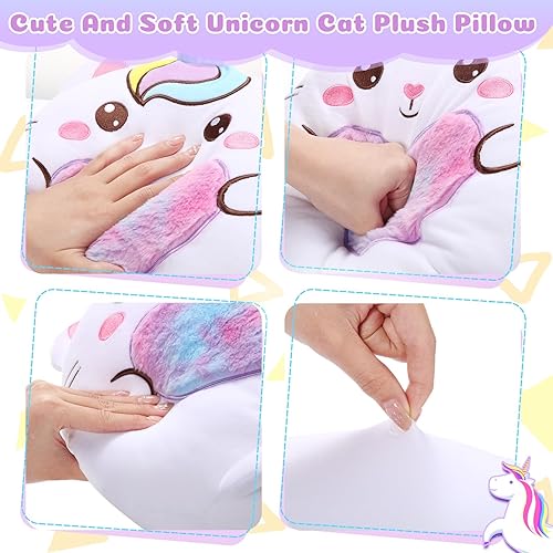 Miniatura 3 de Almohada de felpa de caticornio de 14 pulgadas, lindo unicornio y gato, almohada de peluche suave para cumpleaños, día de San Valentín, fiesta,