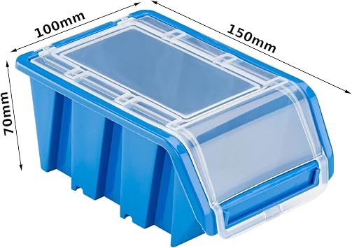 10 x Stacking Boxes with Lid Workshop Stacking Box Sorting Box 100 x 155 x 70 cm Blue Stackable Plastic Storage Boxes