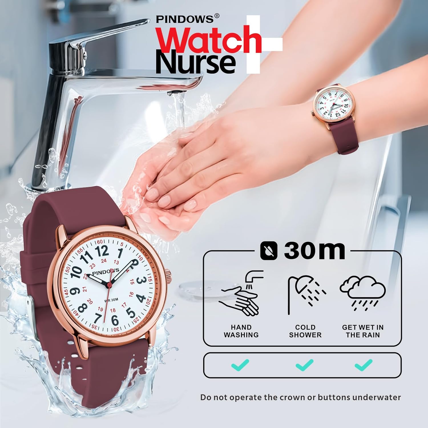 PINDOWS Watches for Women, Analog Quartz Ladies Watches for Students Women and Men, 30M Waterproof Military Time Luminous Easy-Read Dial - Image 3