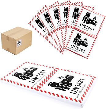 100 Pcs Lithium Ion Battery Caution Labels UN3481,4.7 x 4.3 Inch Shipping Warning Stickers with Strong Adhesive,Transport Caution Fragile Labels for Shipping Lithium Ion Batteries
