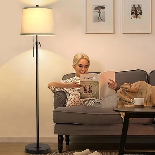 Miniatura 5 de Lámparas de pie para sala de estar, lámpara de pie negra de altura ajustable, lámpara de pie moderna regulable para dormitorio, oficina con pantalla