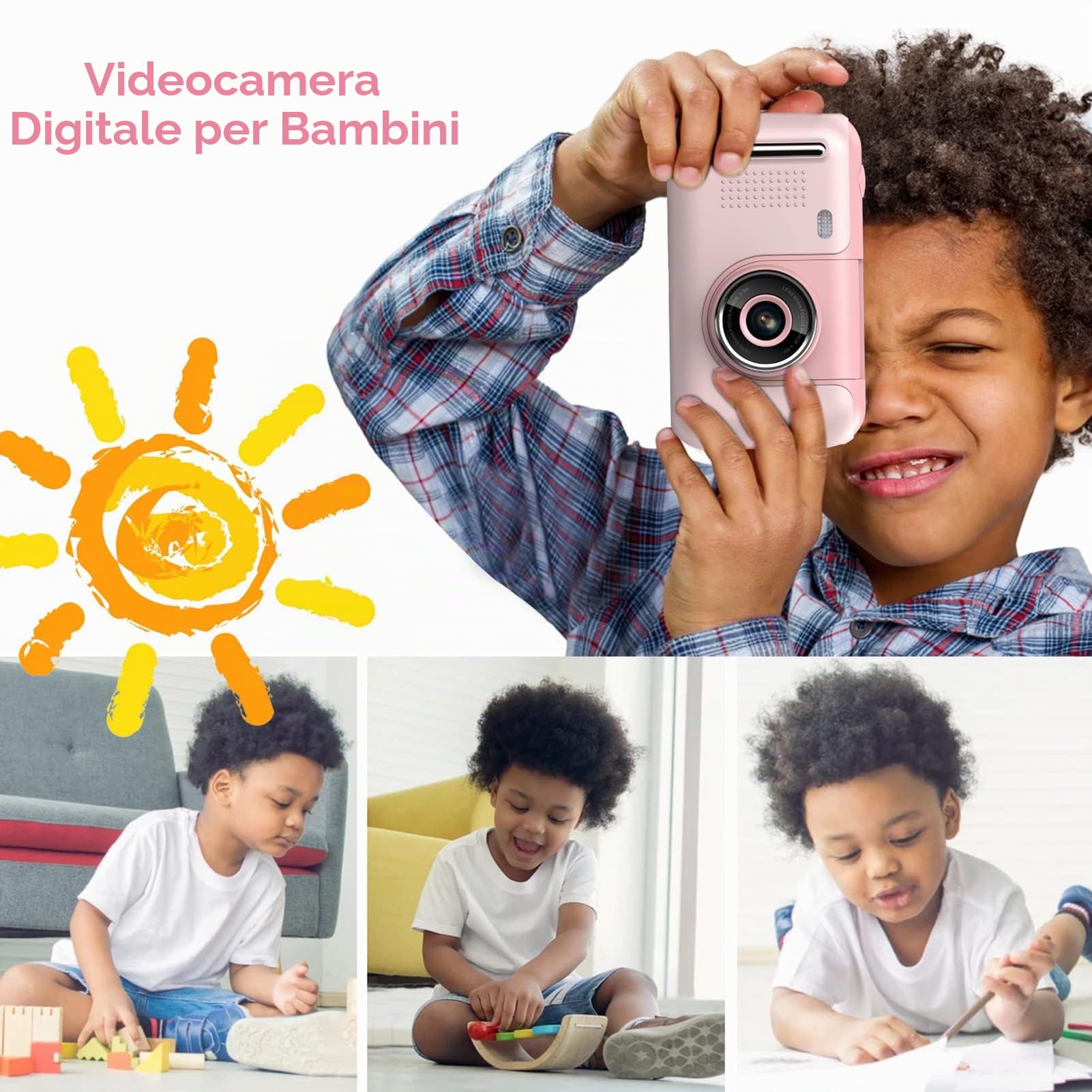 Andoer, Fotocamera Digitale per Bambini, 1080P, 40 MP, Schermo IPS da 2,4", Obiettivo Girevole da 180°, Treppiede, 32 GB, Rosa