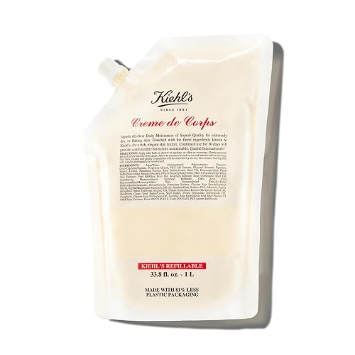 Kiehl's Creme de Corps, Rich, Luscious Body Lotion, with Cocoa Butter and Shea Butter for Fast Absorbing Hydration, Skin Feels Soft and Smooth, Suitable for All Skin Types - 33.8 Fl Oz / 1 Liter (Refill)
