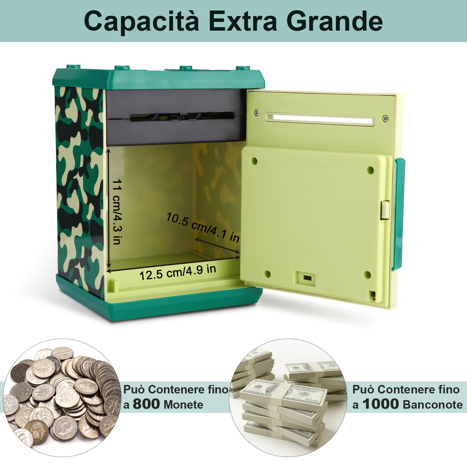 Pup Go Electronic Money Box for Kids with Password - Large Capacity Cash Box for Coins and Banknotes, Boys and Girls 3-12 Years (Green) - 5