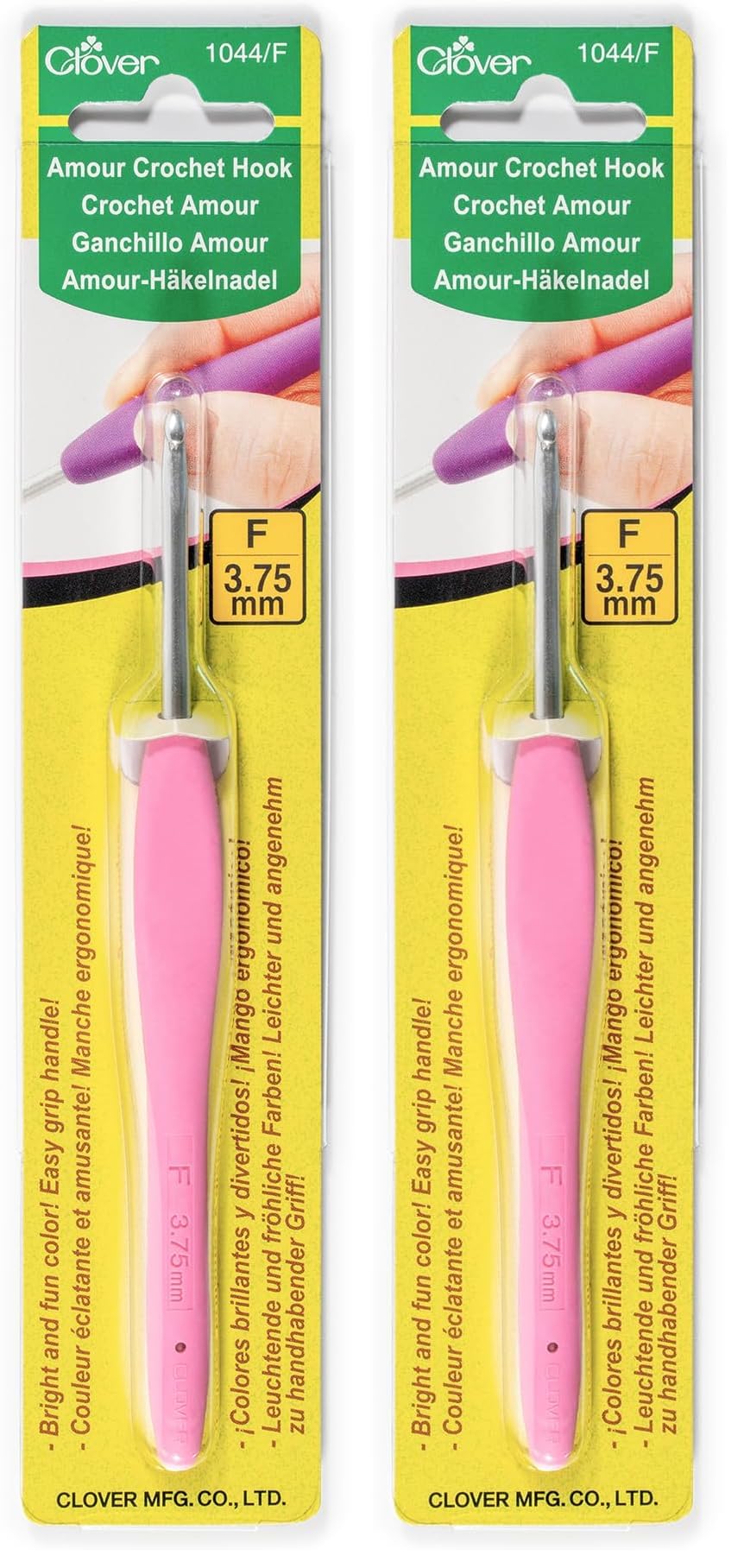 Clover 1044/F Pink Amour Crochet Hook, Size F, 3.75mm (Pack of 2)