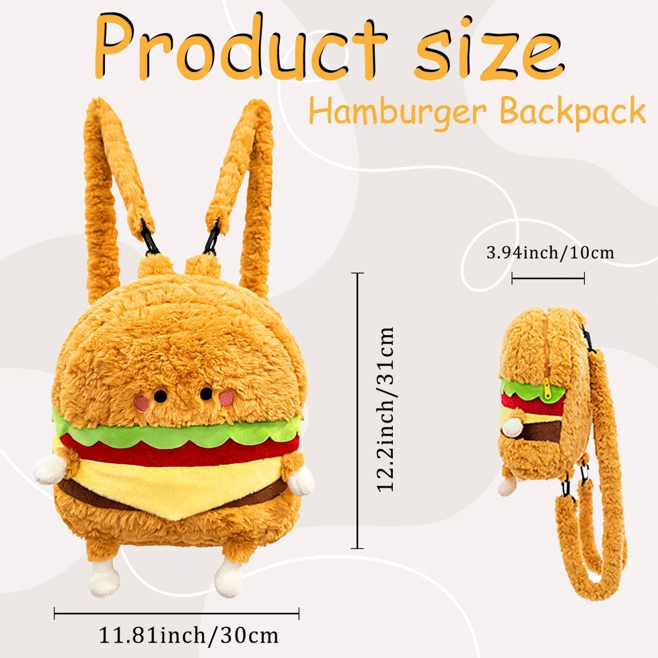 Funny Hamburger Plush Backpack Bags for Women Ladies Teen Girls - Cute Kawaii Fun Furry Burger Backpack Purse Travel School Bag - Fun Novelty Unique - Image 3