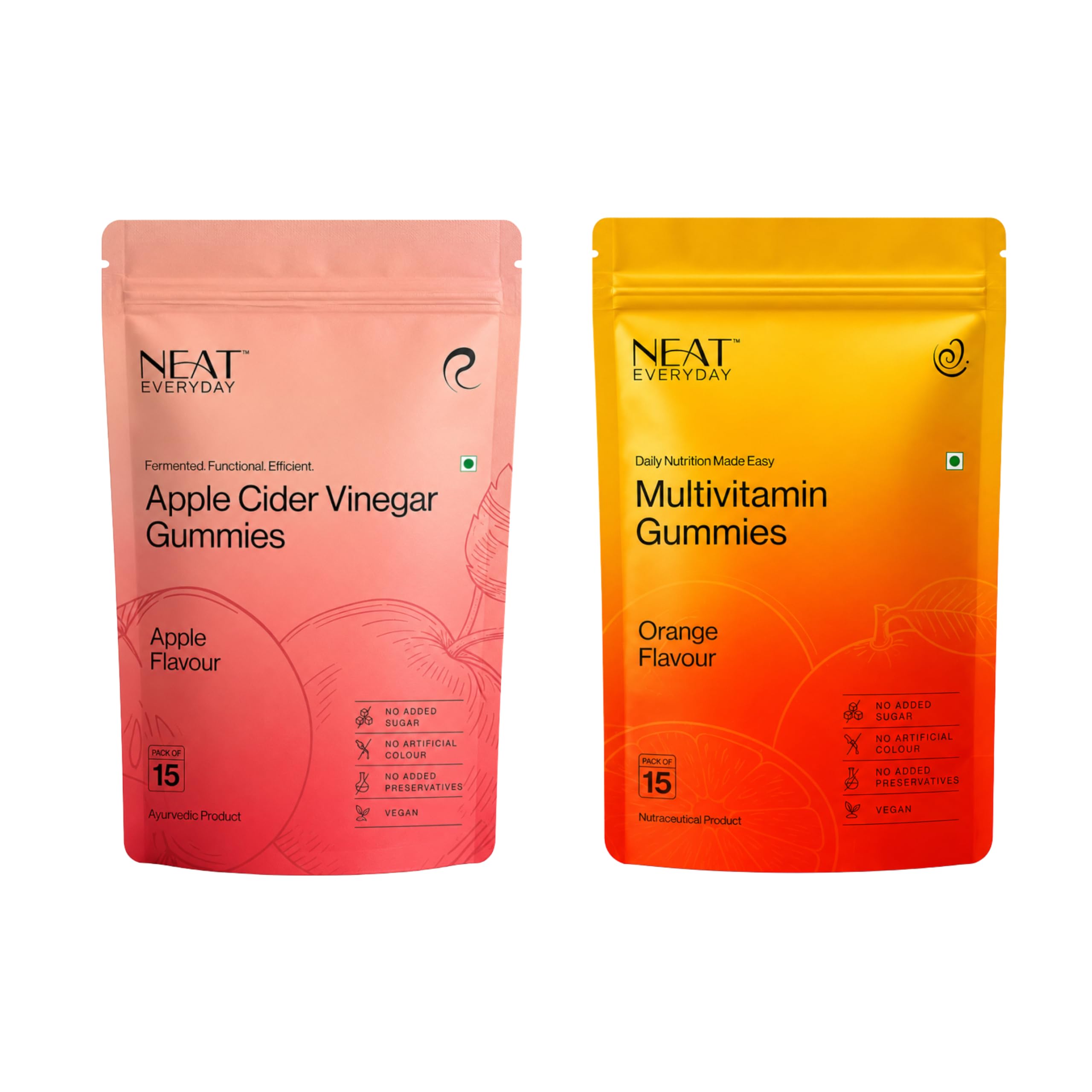 NEAT EVERYDAY Apple Cider Vinegar & Multivitamin Gummies Combo | 1000mg ACV | Daily Wellness & Nutrition | No Added Sugar | Vegan | 15 Gummies Each-picture-18