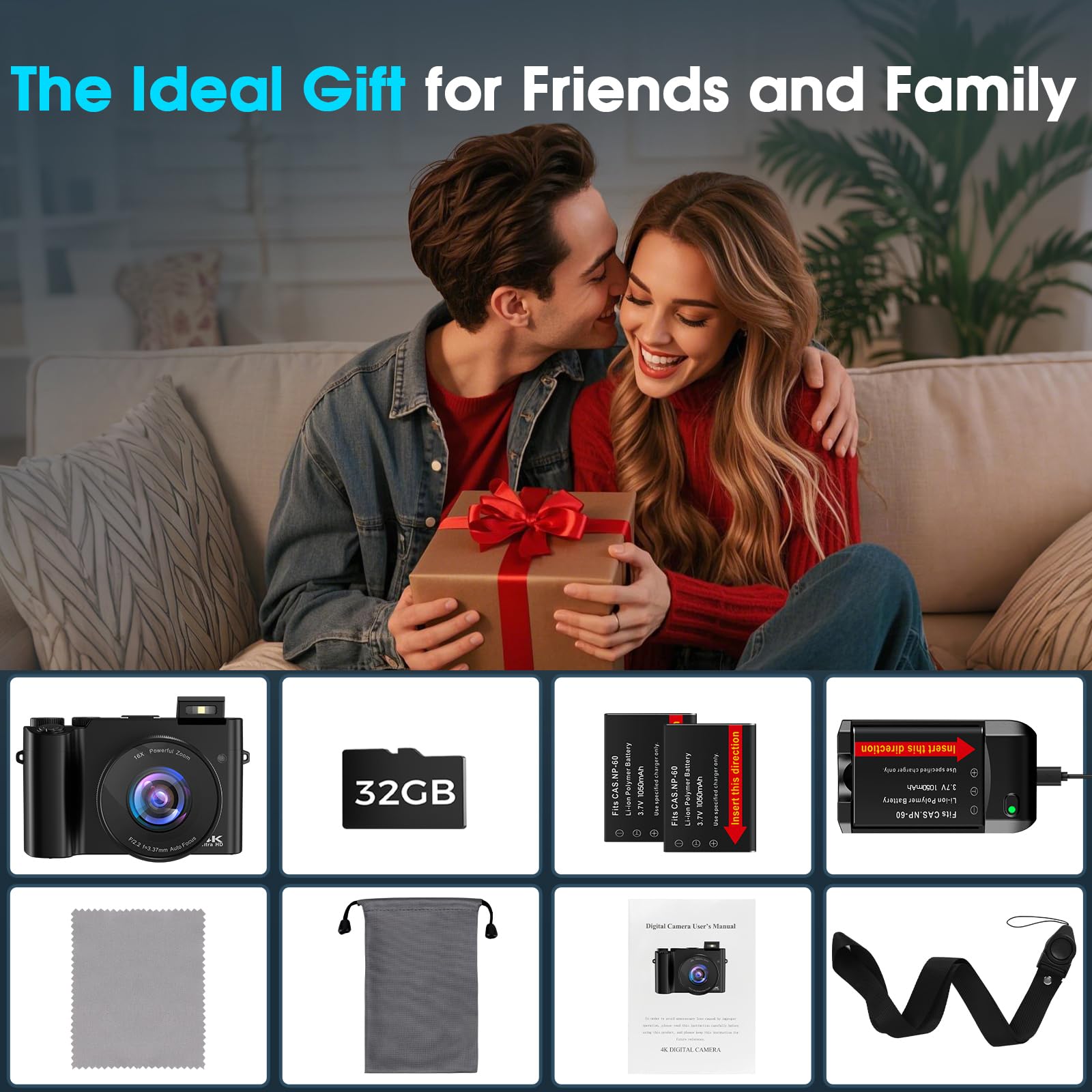 Fotocamera e digitale Bofypoo 64 MP autofocus Vlogging con doppia telecamera 4K, zoom digitale 16X, scheda memoria 32G