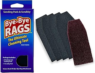 BYE-BYE RAGS: Sanding Pads and Scrubby | Sanding and Cleaning for Hard-to-Reach Areas | Velcro Hooks to Bye-Bye Rags Pole Attachment | 4 Pads, 1 Scrubby