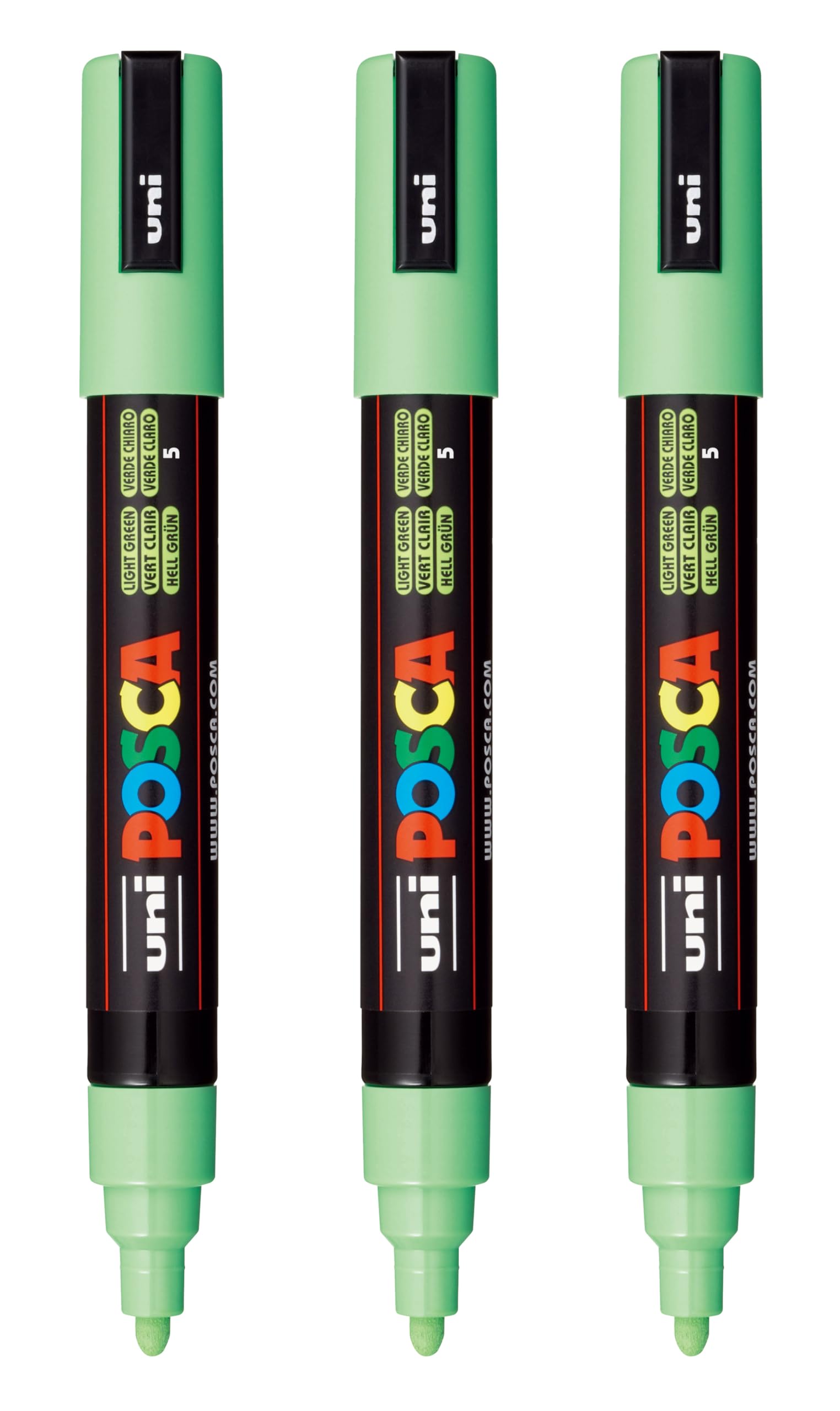 posca PC-5M Water-Based Paint Markers, Reversible Medium Tip (1.8-2.5mm), Light Green, 3 Count