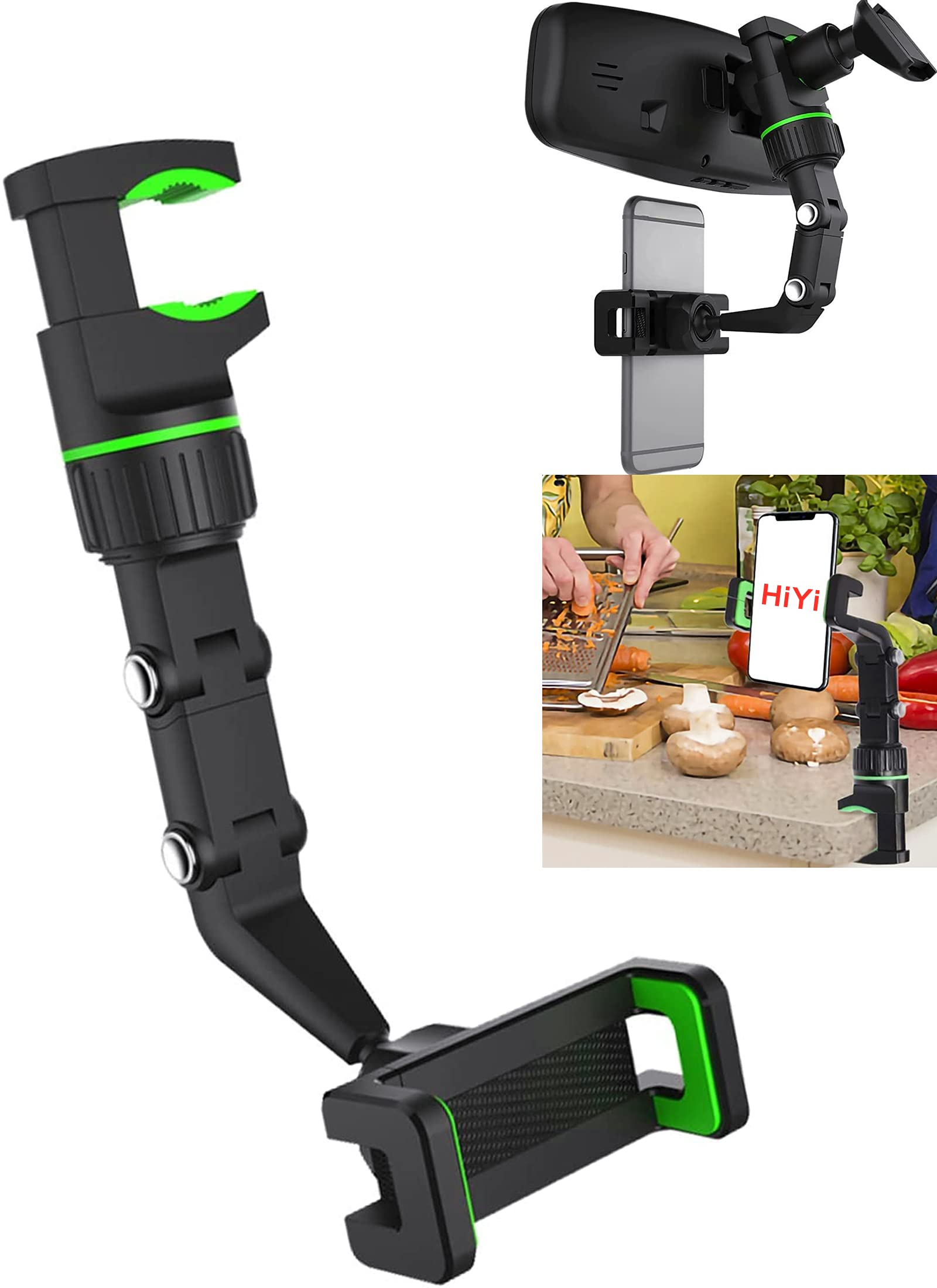 Suporte para celular no espelho retrovisor de carro, suporte multifuncional para celular no espelho retrovisor, acessórios para carro, suporte para celular no espelho retrovisor de 360° HiYi, suporte para celular com GPS para mesa de carro (1 unidade - verde): compre online em