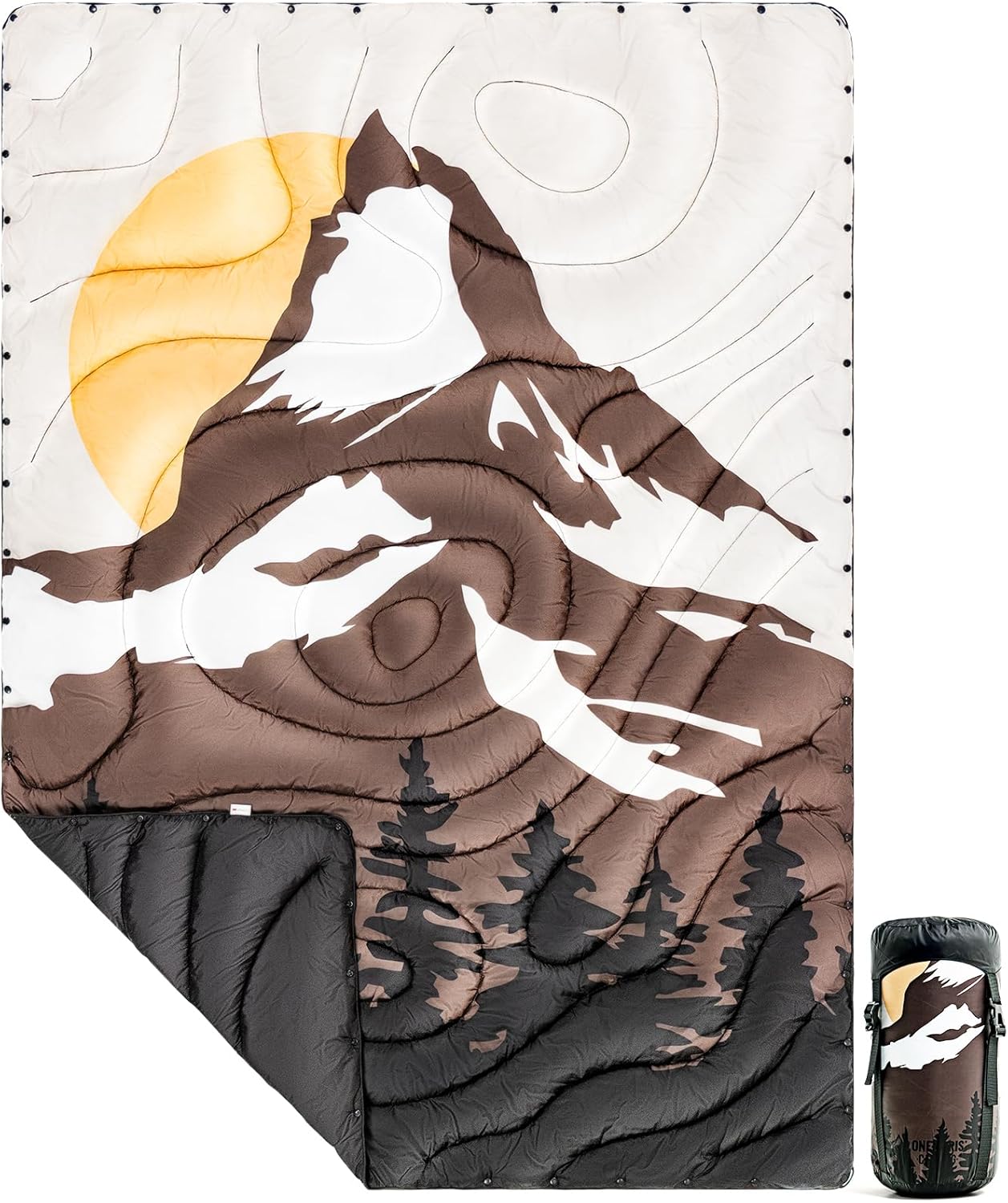 ONETIGRIS Ultralight Camping Blanket,Waterproof Stadium Blanket Poncho Packable Puffy Quilt Puffy Printed Camping Blanket with Snap Buttons & Corner Loops