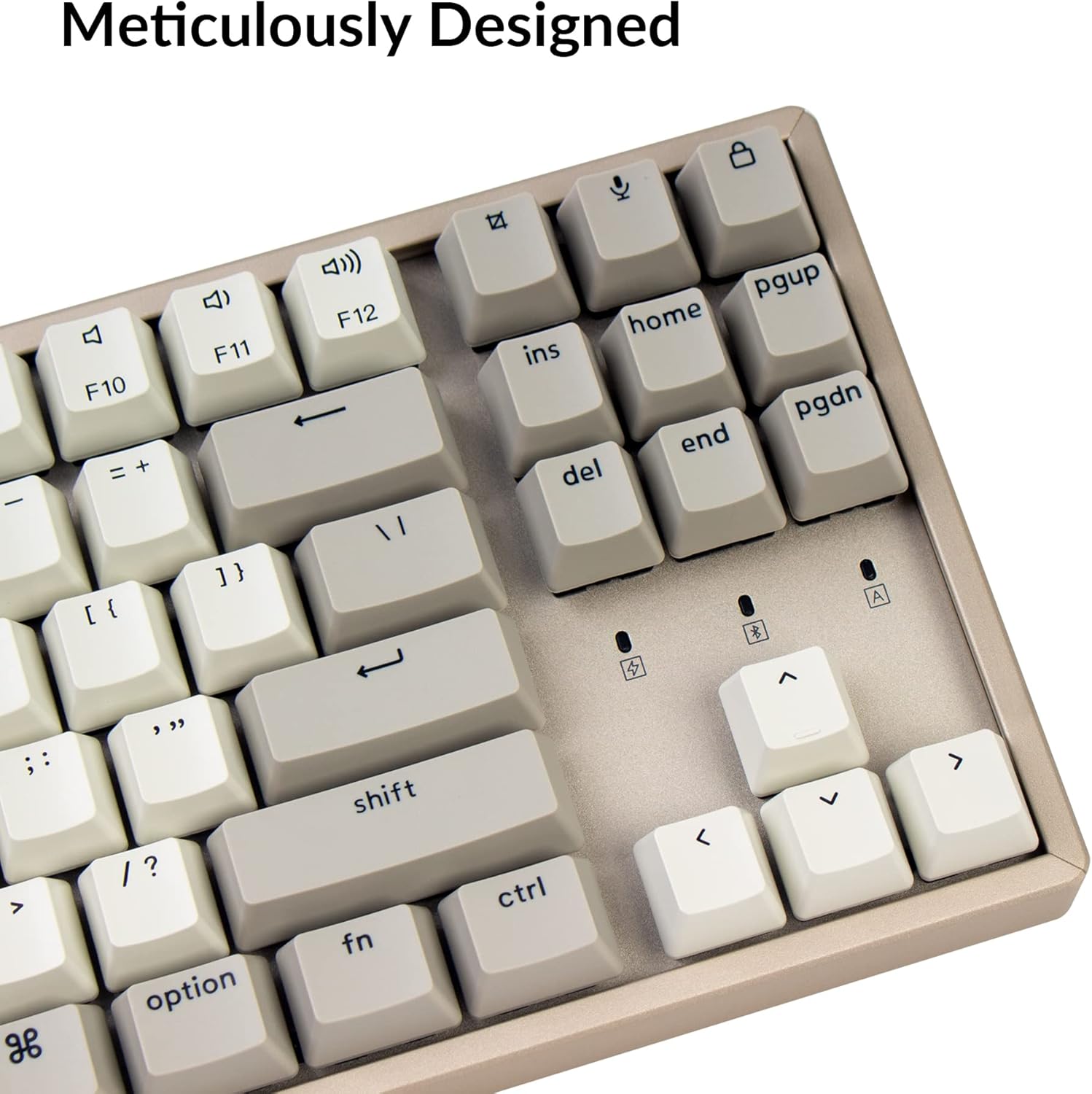 Close-up of the right side of the Keychron K8 keyboard, showing the arrow keys and navigation cluster.