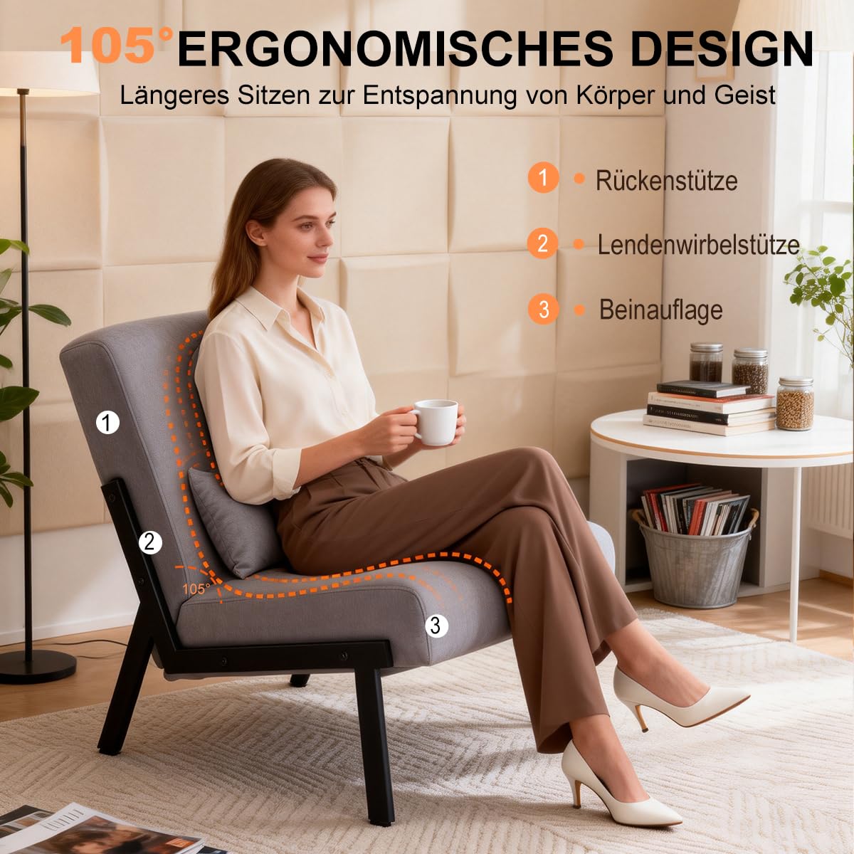 Mingone Sessel Wohnzimmer Schlafzimmer, Einzelsofa Cocktailsessel Modern Loungesessel 1 Sitzer Polstersofa Leinen Stoff mit Schwarz Metallbeinen für Wohnzimmer Schlafzimmer bis 120kg (Taupe*2)