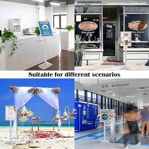 Miniatura 9 de Golemas Soporte para letrero de piso, 8.5 x 11 pulgadas, plateado, barra integrada de 11 libras, soporte para letrero de pedestal resistente, sin