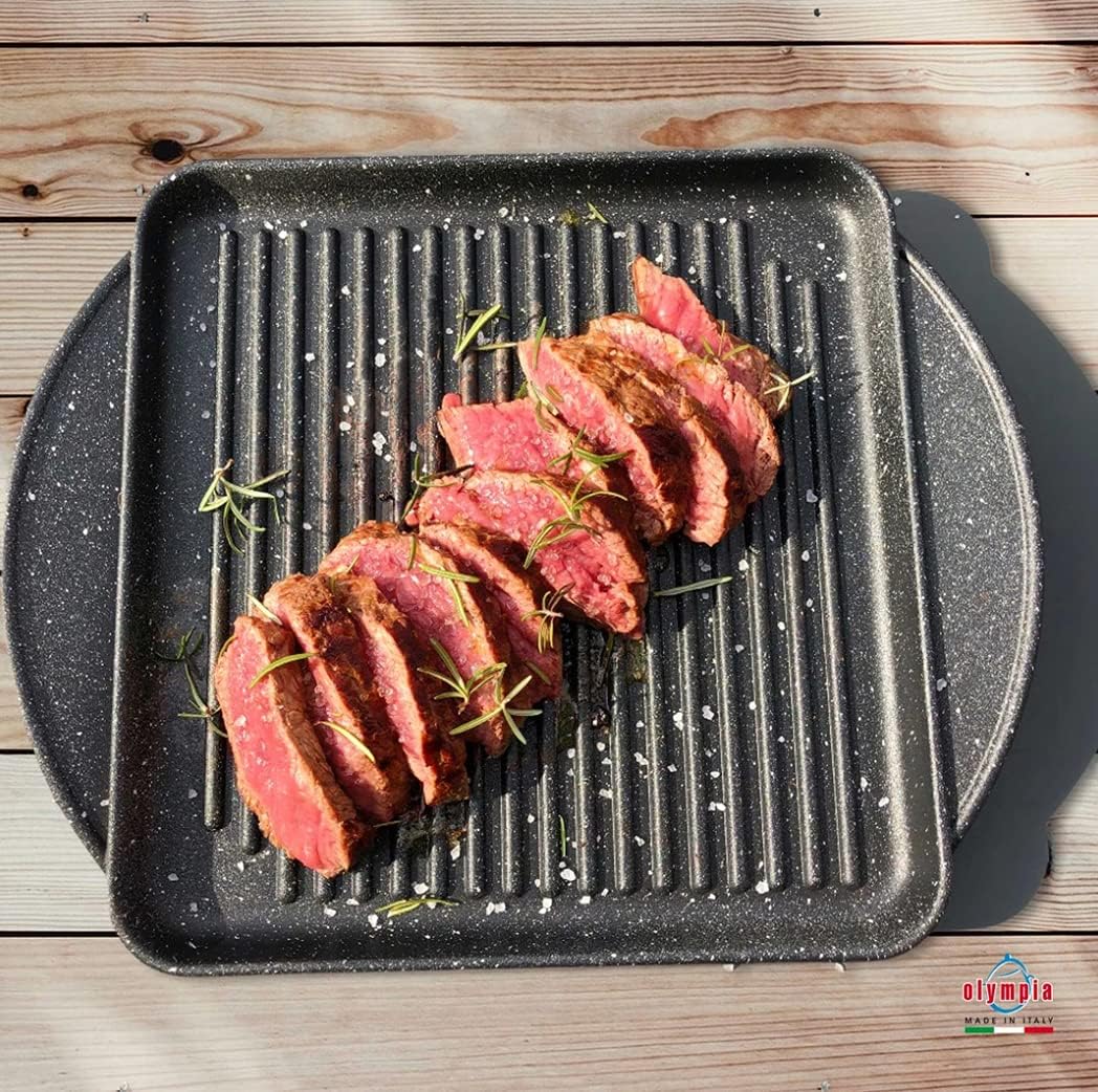 Olympia Hard Cook 11 x 11 Inch Square Non-stick Die Cast Aluminum Griddle, Made In Italy
