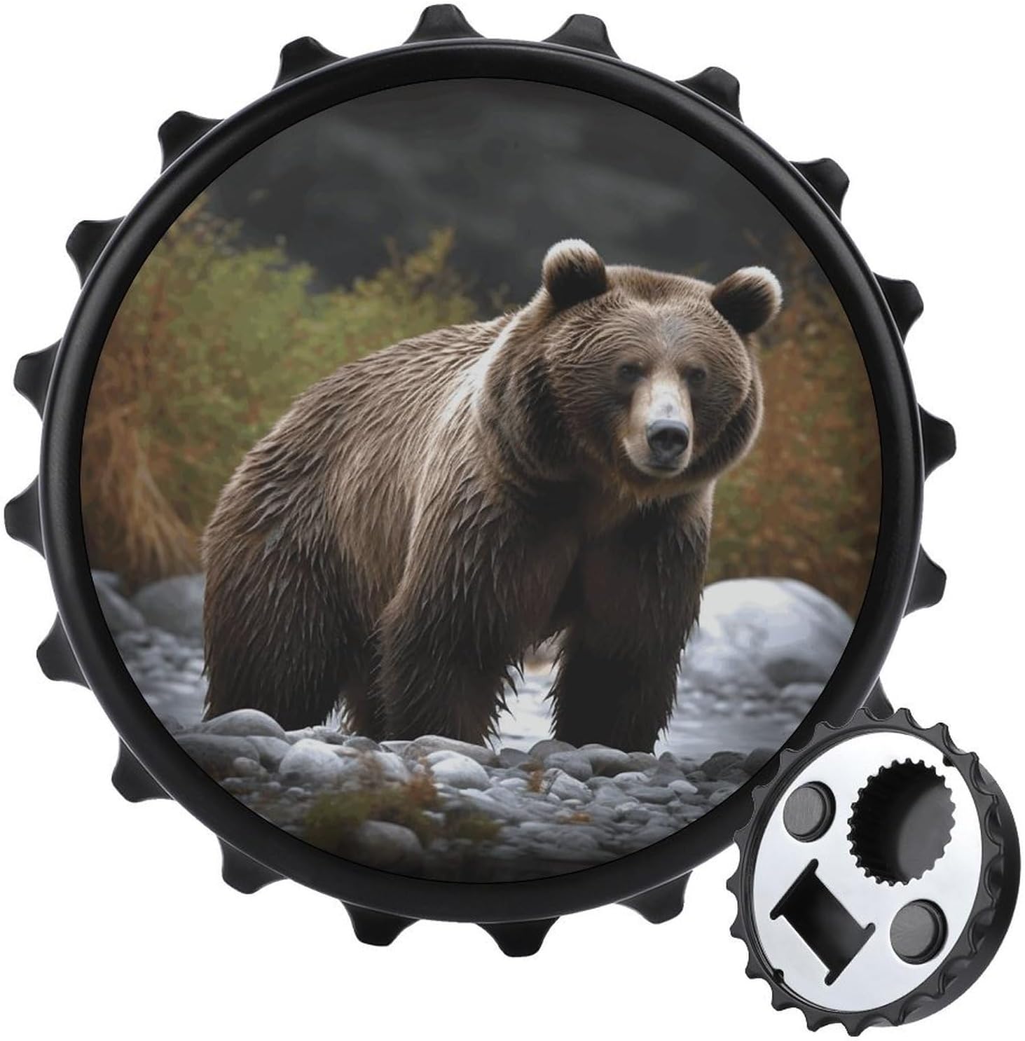 Brown Bear Bottle Opener Funny Magnetic Bottle Opener for Fridge Novelty Decorative Refrigerator Magnet Beer Openers Wall Mounted Corkscrew for Beer Lovers Dads Friends Black