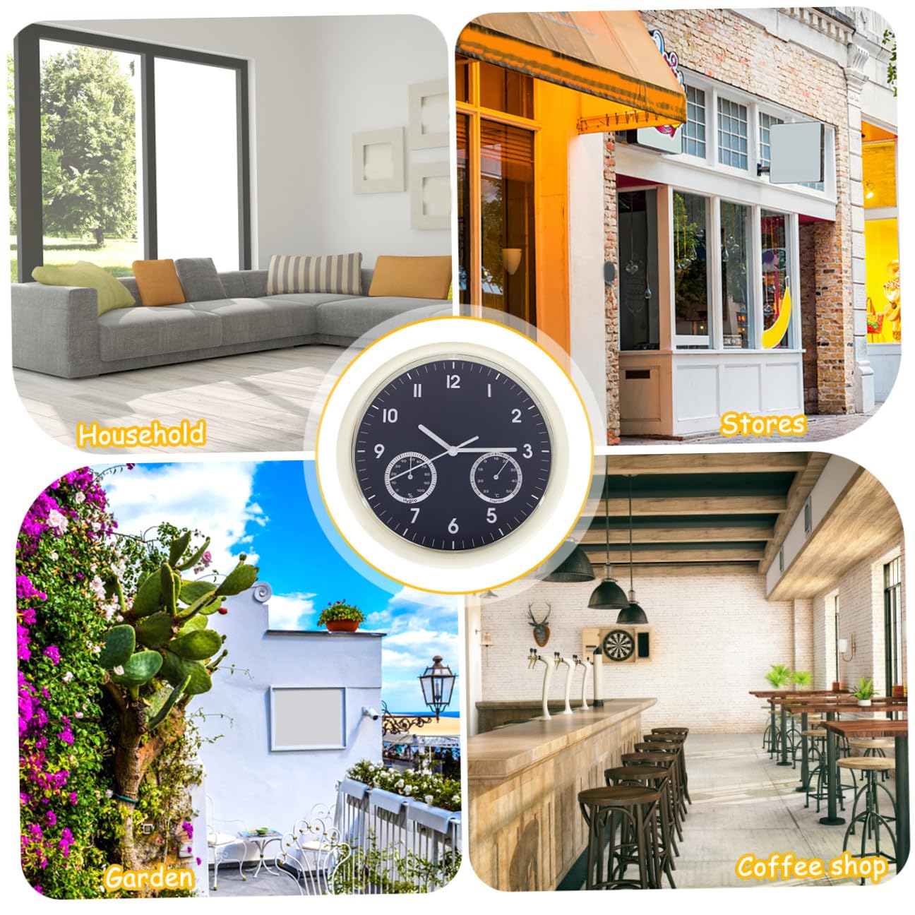 UKCOCO Reloj de Pared Silencioso con Termómetro Integrado Diseño Redondo Minimalista Carcasa y Esfera Azul Oscuro Batería Incluida Adecuado para Dormitorio y Cocina