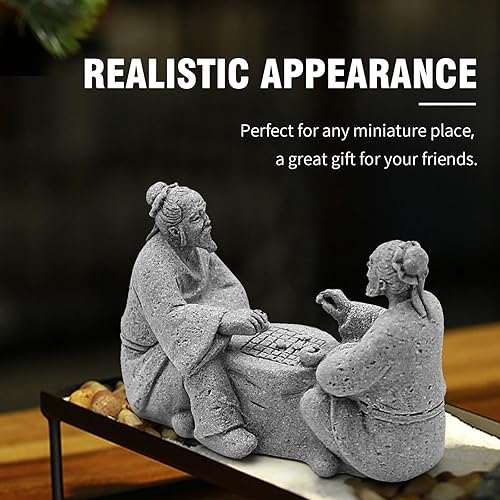 Miniatura 6 de Juego de 3 figuras de ajedrez de anciano, accesorios de jardín zen, decoración al aire libre, arenisca para bonsái, micro decoración de paisaje,