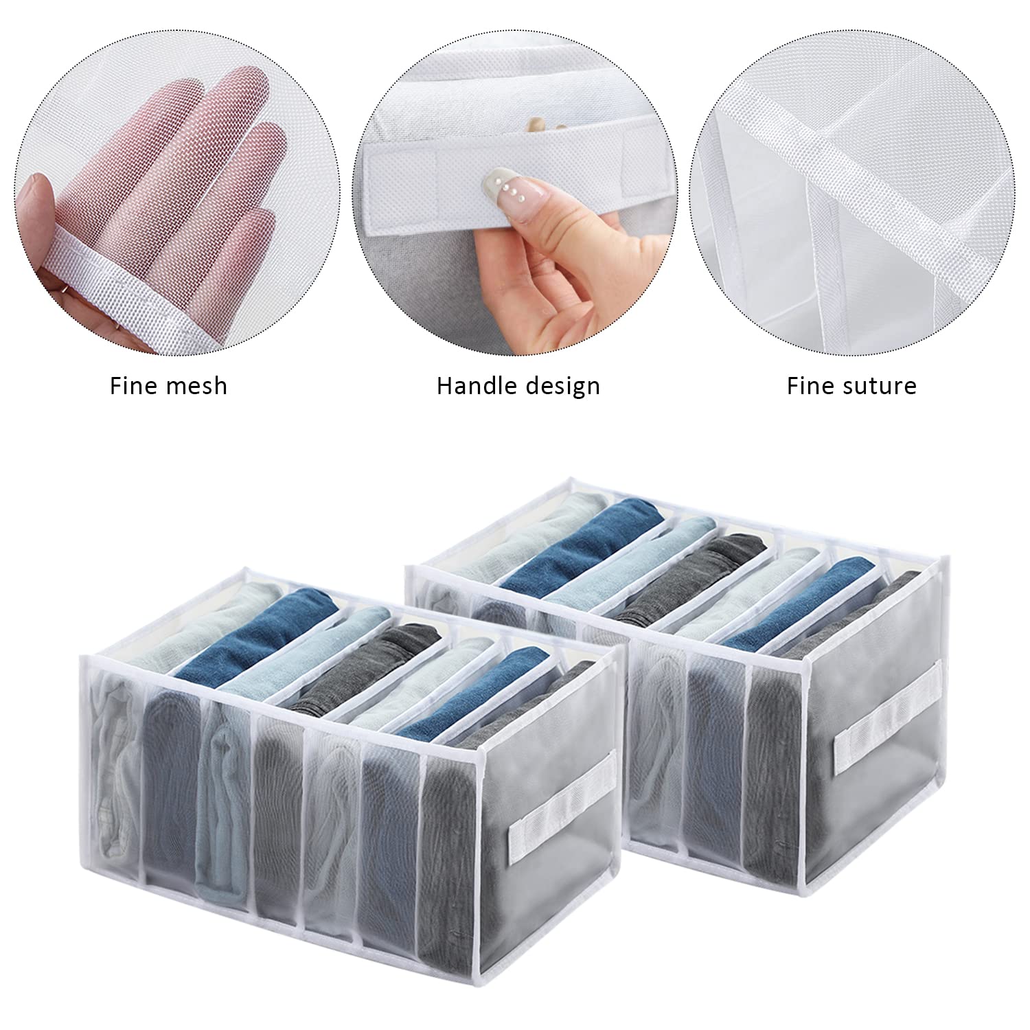 Organiseur Dressing 2 Organisateurs Tiroir PFLYPF - 7 Compartiments Jean - Tissu Oxford Lavable - Rangement Vêtements Organiseur Tiroir Jean Pliable Lavable