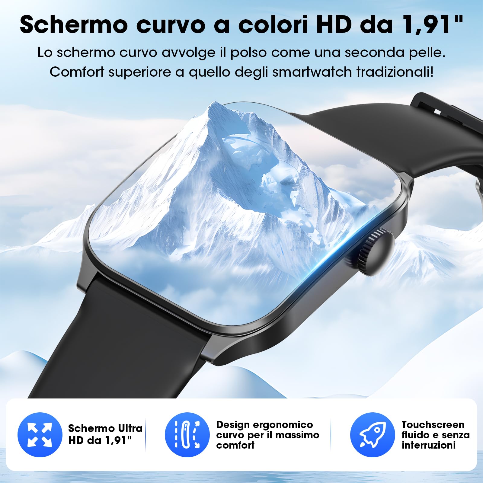 Smartwatch Uomo Donna, 1,91" Schermo Curvo HD Orologio
