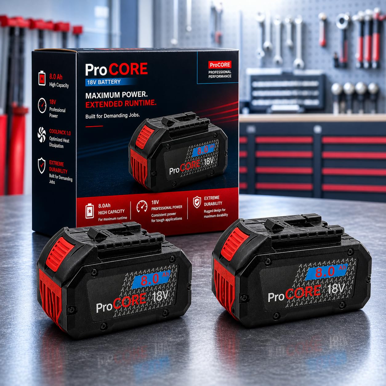 2 x 18 V 8.0 Ah Battery Compatible with Bosch Professional 18 V System - Li-Ion Replacement Battery for GBA Devices - High Performance, Extra Long Running Time & Maximum Power