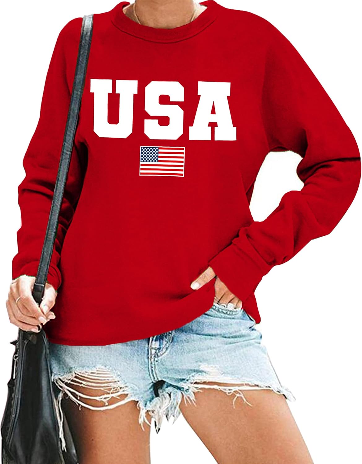 LAZYCHILD USA Sweatshirt Women American Flag Shirt Patriotic TShirt Stars Stripes Pullover 4th of July Tee Tops - Image 3