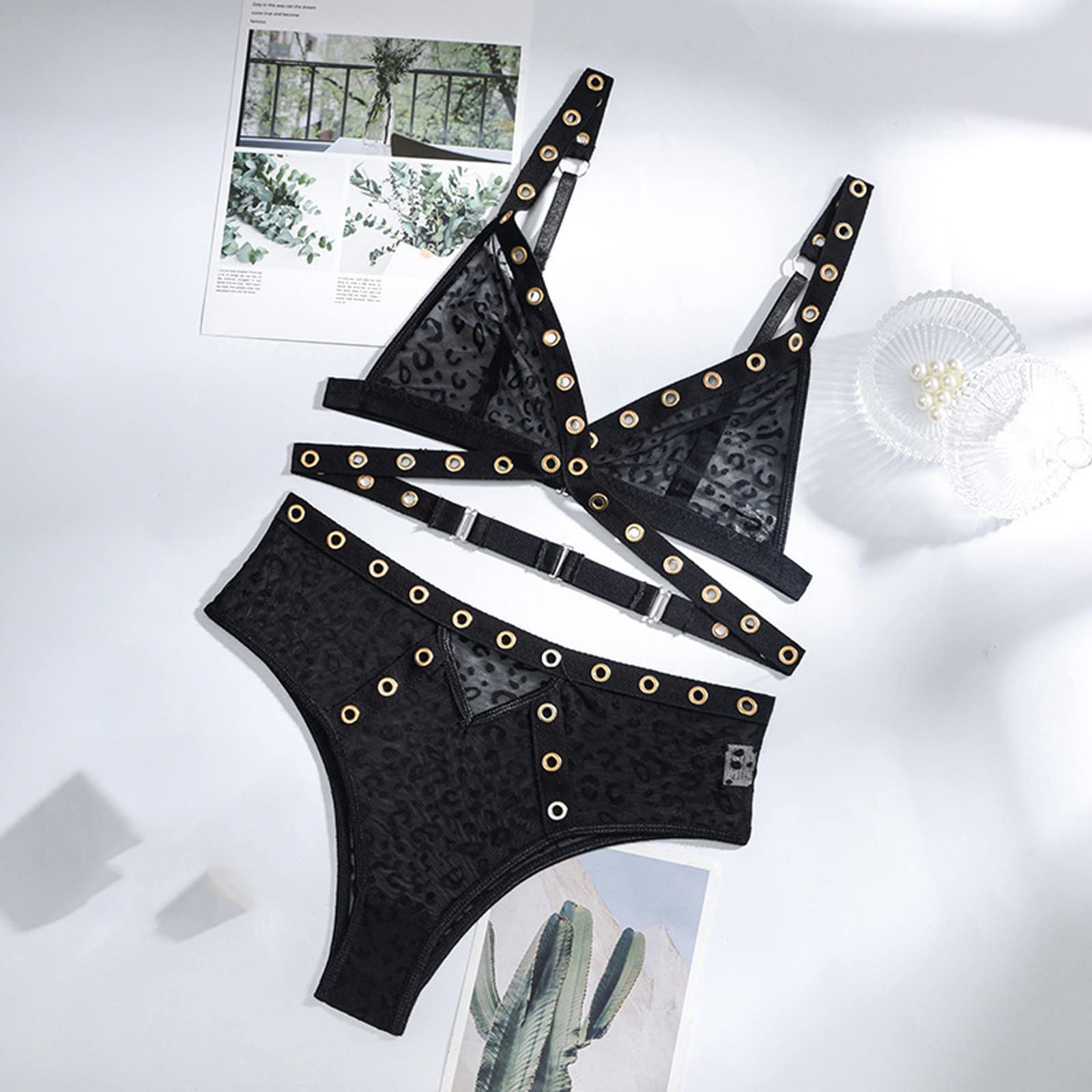 Conjunto de Ropa Interior de Mujer de tamaño pequeño Chemises & Negligees Sujetador Calzoncillos Lencería Sexy Disfraces Malla de Encaje Mujer Lencería Sensual (AS)