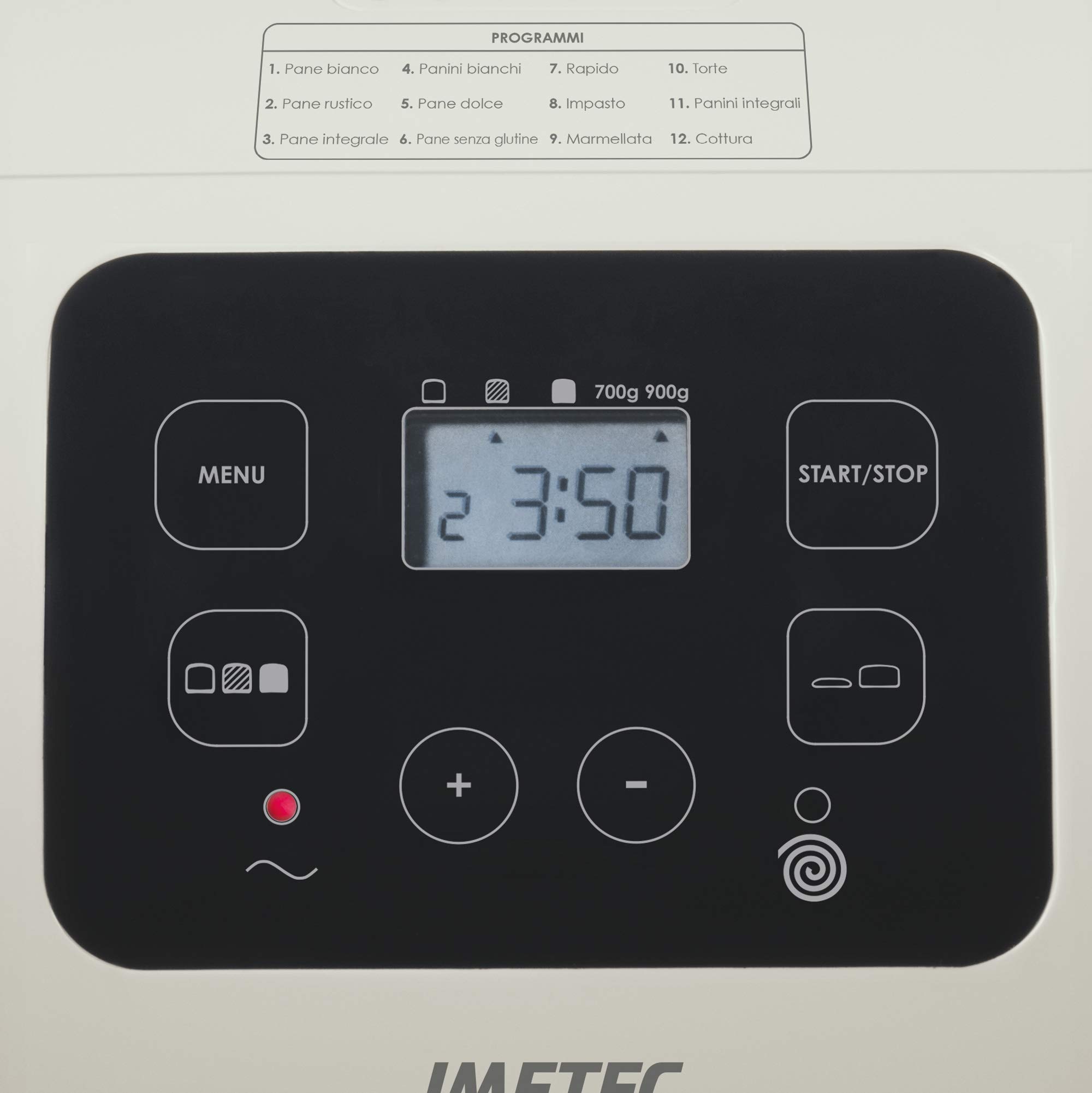 Imetec Machine à Pain PaneMio, 12 Programmes, 550 W, Pétrin à Levure et Cuisson, Panier à Pain, Accessoire à Sandwich, 3 Niveaux de Brunissage, Démarrage Programmable