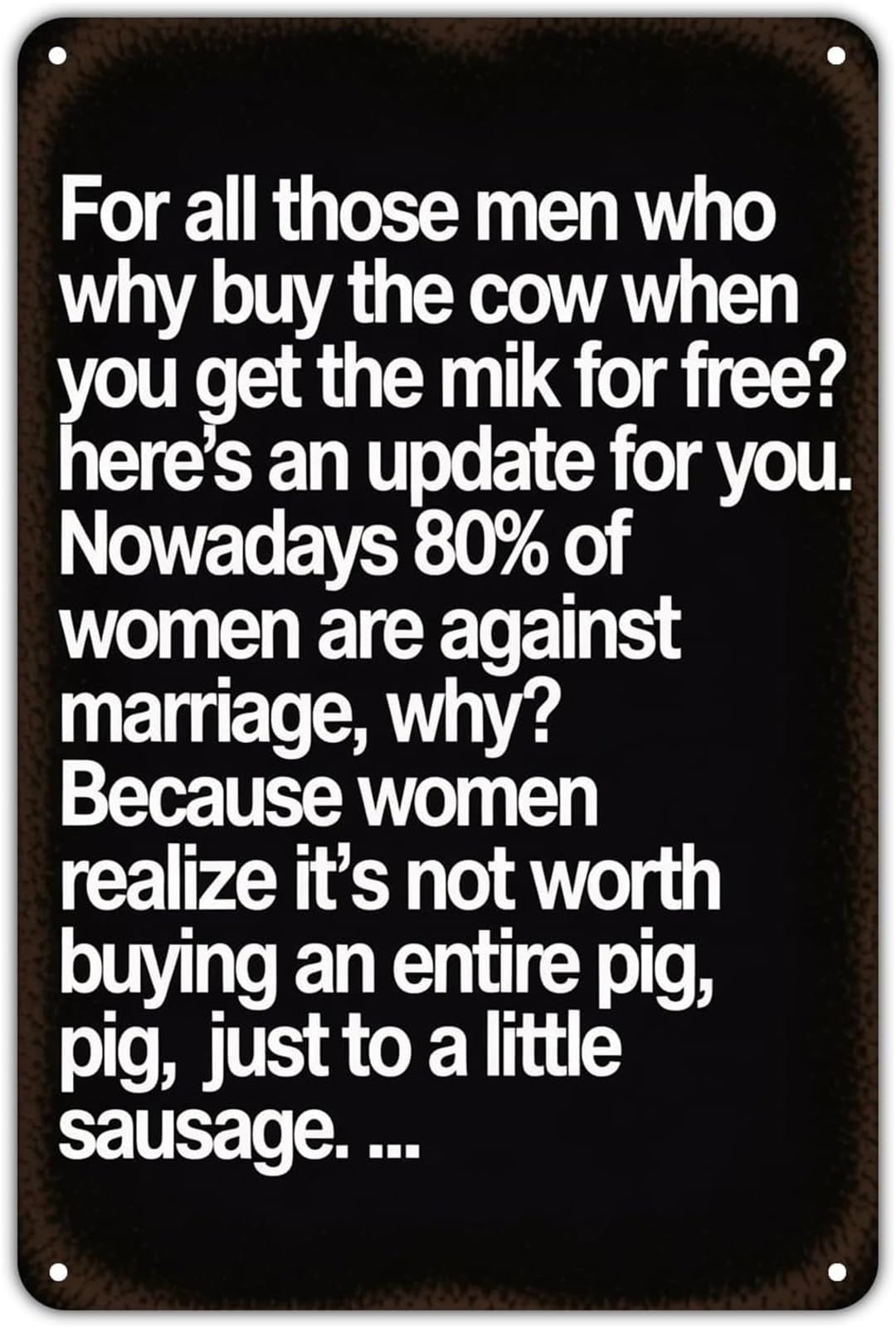 IDGTTLDF Cow and Milk Marriage Humor Black White Vintage Metal Print For Porch Entryway Hallway Mudroom 8 X 12 in