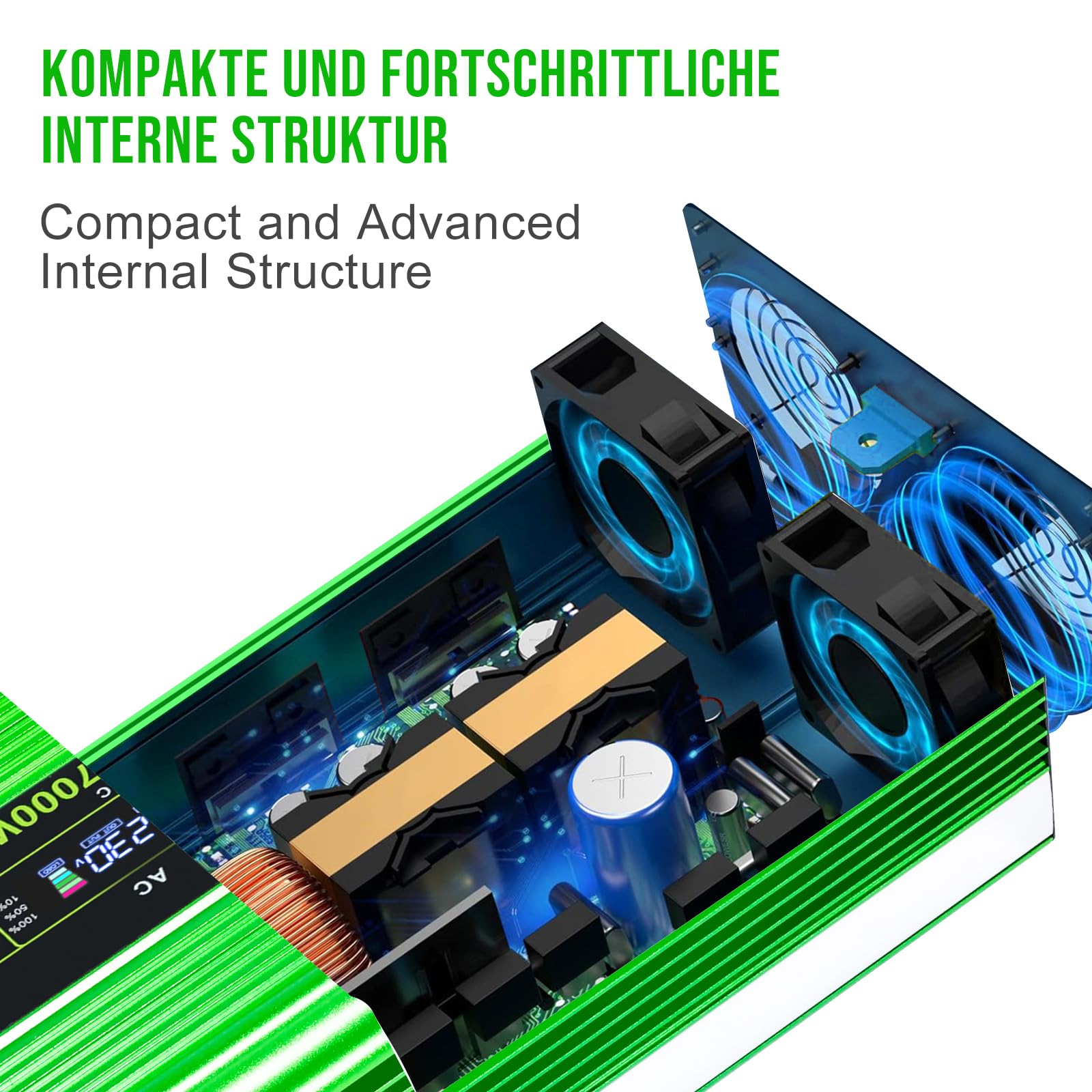 Yinleader 3500W /7000W Spannungswandler 12V auf 230V Reiner Sinus, Wechselrichter mit Fernbedienung, 2 EU-Steckdosen, 4 USB und LCD, Heavy Duty Inverter für Wohnmobil, LKW & Solar