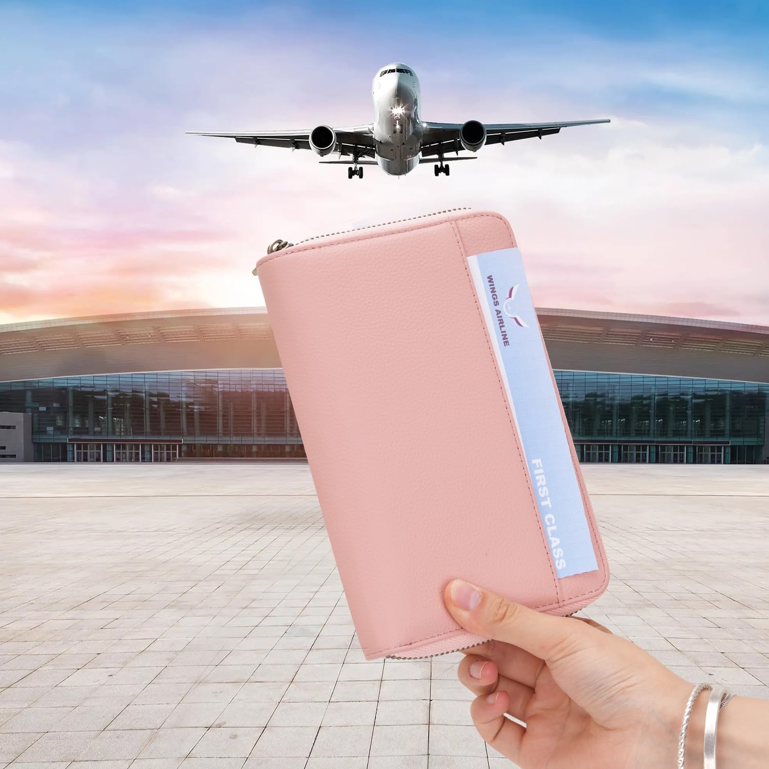 WASON Portefeuille Passeport de Voyage en Cuir avec Fermeture Éclair Protection RFID, Étui Passeport avec Compartiments pour Cartes, Argent, Pièce d'Identité, Carte d'Embarquement et Billets (Rose)