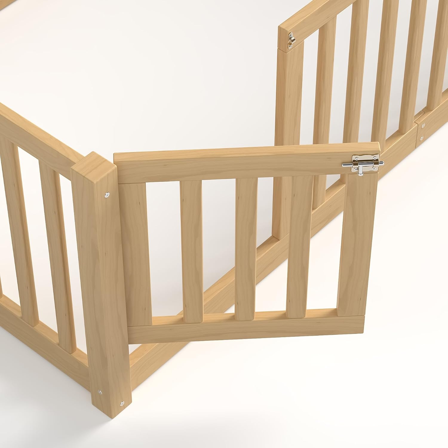 Bellemave Twin Size Montessori Floor Bed with 23.5" High Rails, Pine,Plywood Floor Bed with Small Door, Natural