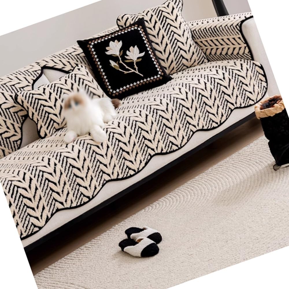 Noir Housse Canapé Les Vagues Housse De Canapé Doux Housses De Coussin Antidérapant Couverture De Canapé Protection Lavable Housse De Protection Pour Chien Couvre Canapé(Black,90x240cm(35x94in