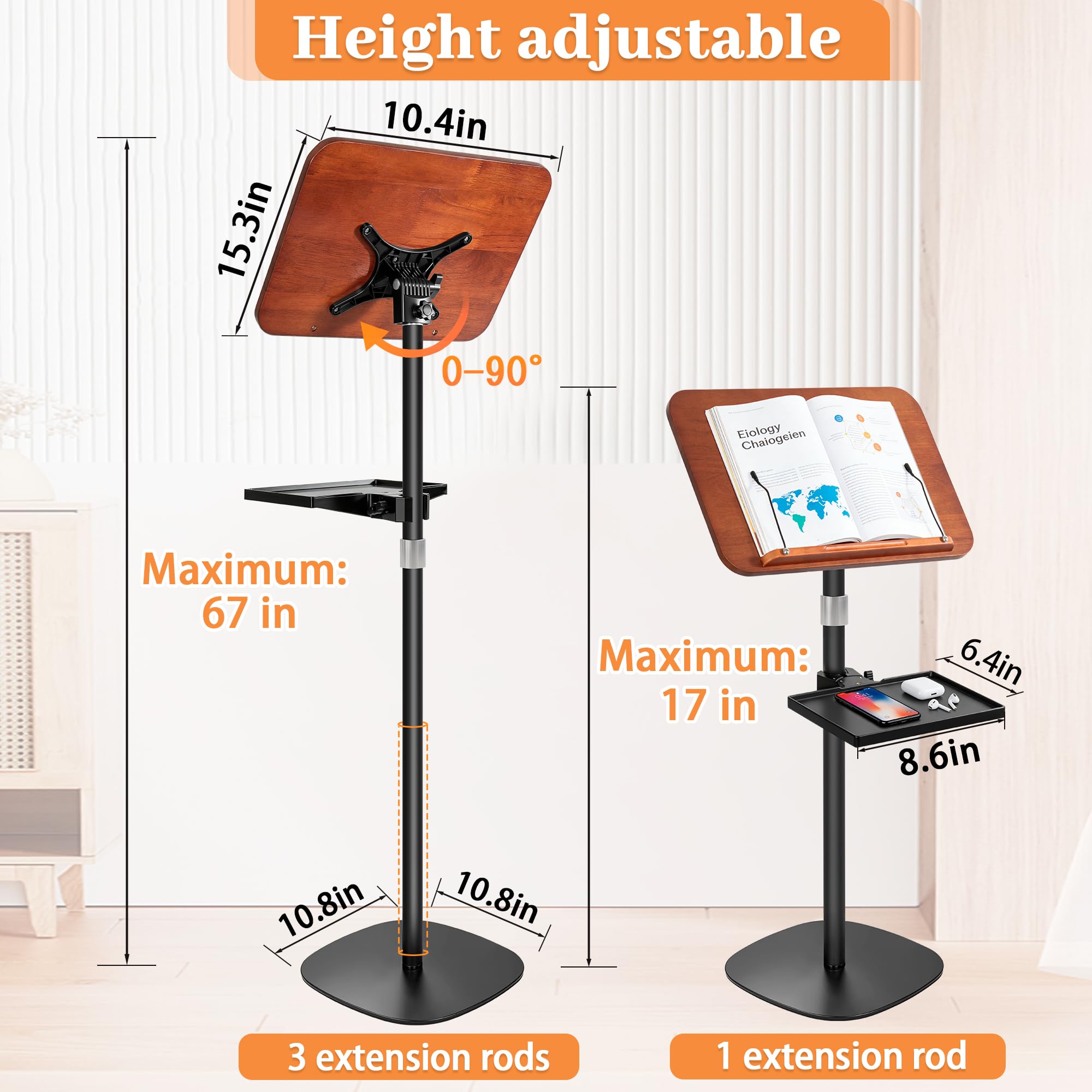 Leggio regolabile 2 in 1, altezza regolabile da 45 a 170 cm (nero)