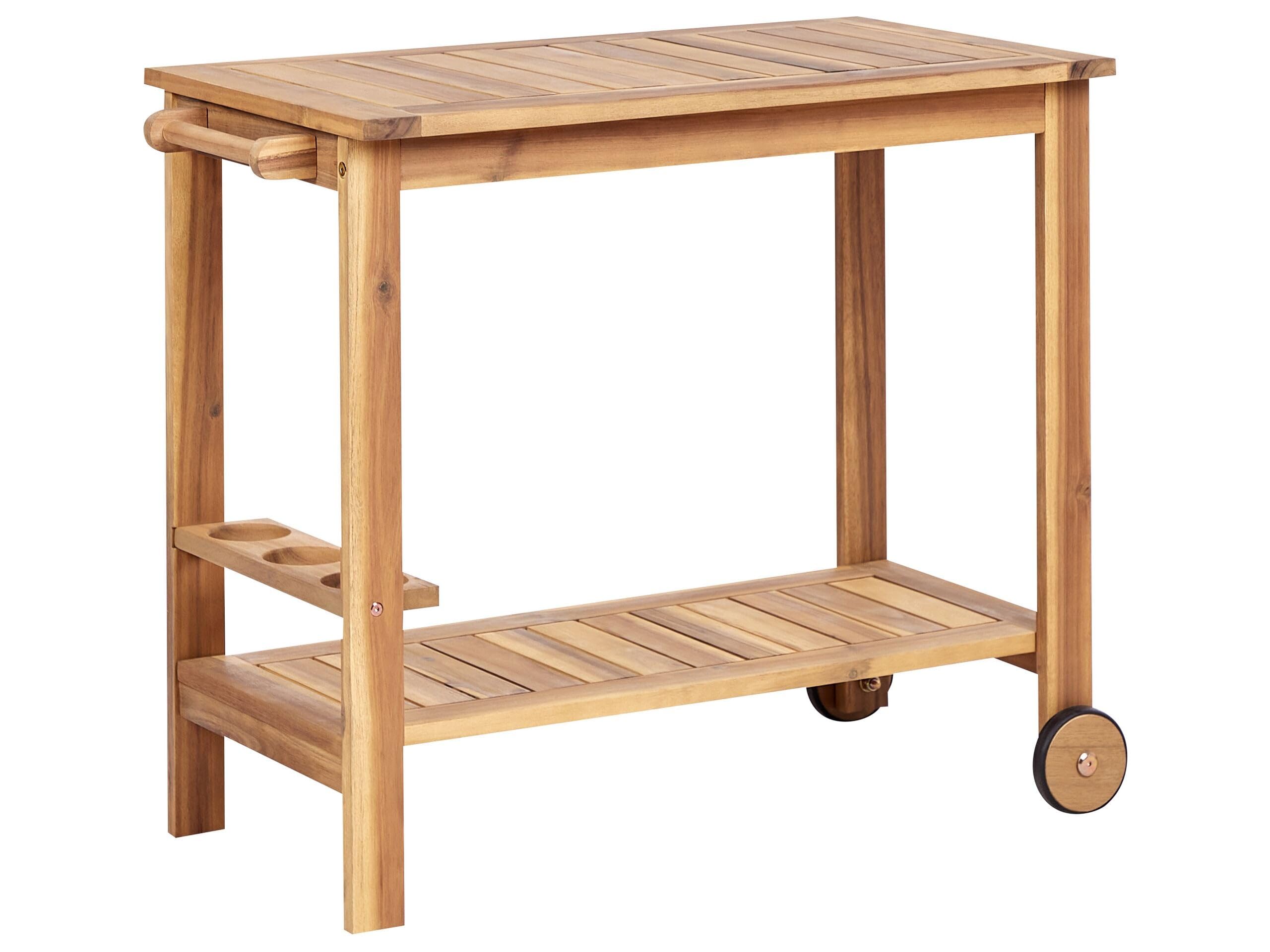 Beliani Chariot de Jardin Rustique en Bois d'Acacia sur roulettes 47 x 90 x 74 cm Bois Marron Clair Sassari II