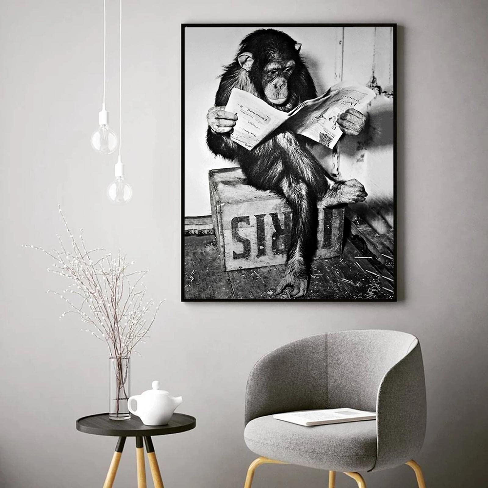 Divertido mono leyendo periódico carteles de negocios y pintura carteles de inodoro e impresiones decoración del hogar imágenes artísticas de pared 70x105 cm (27,6x41,3 pulgadas) con marco